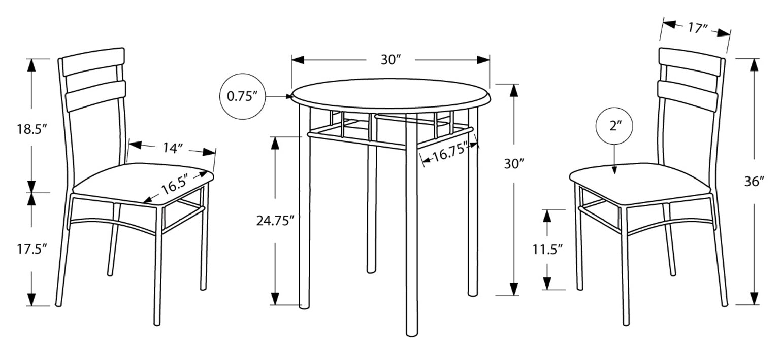 DINING SET - 3PCS SET / BLACK / SILVER METAL # I 3095