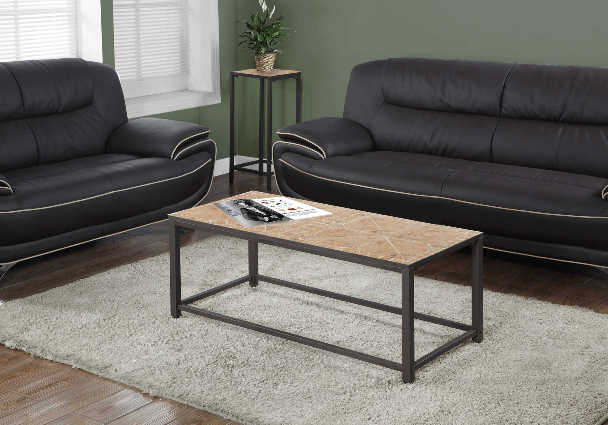COFFEE TABLE - TERRACOTTA TILE TOP / HAMMERED BROWN # I 3160