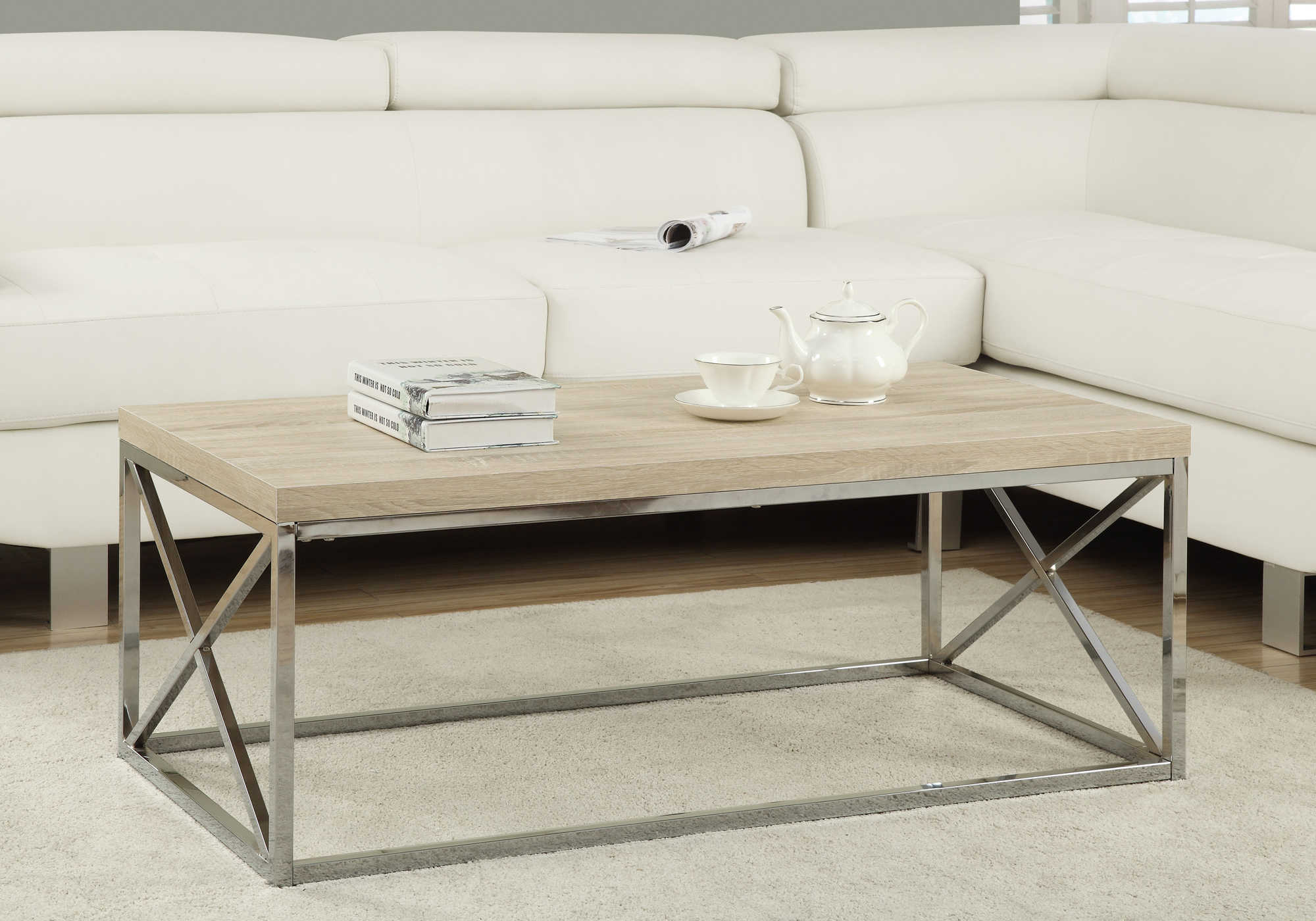 COFFEE TABLE - NATURAL WITH CHROME METAL # I 3208