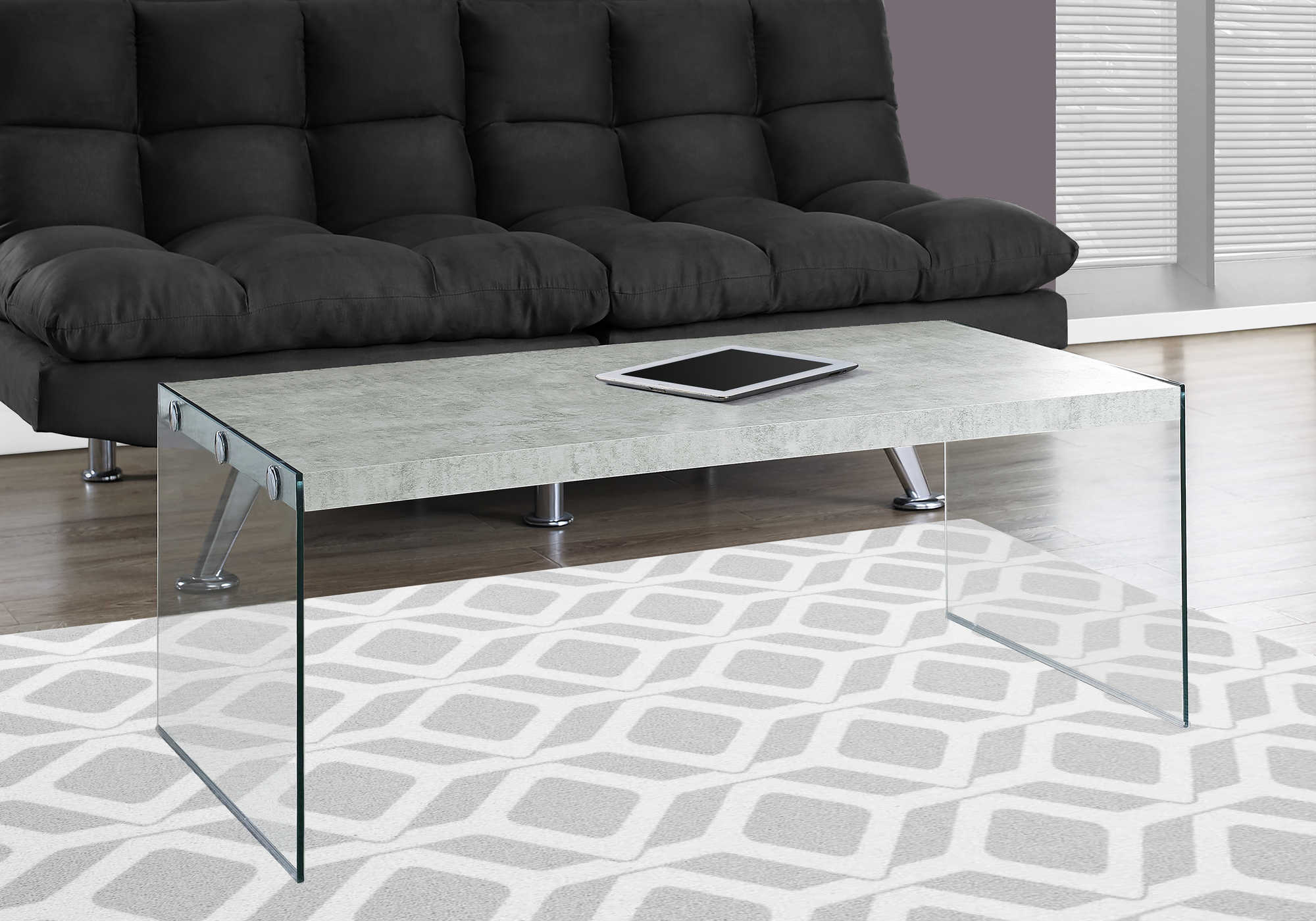 COFFEE TABLE - GREY CEMENT WITH TEMPERED GLASS # I 3230