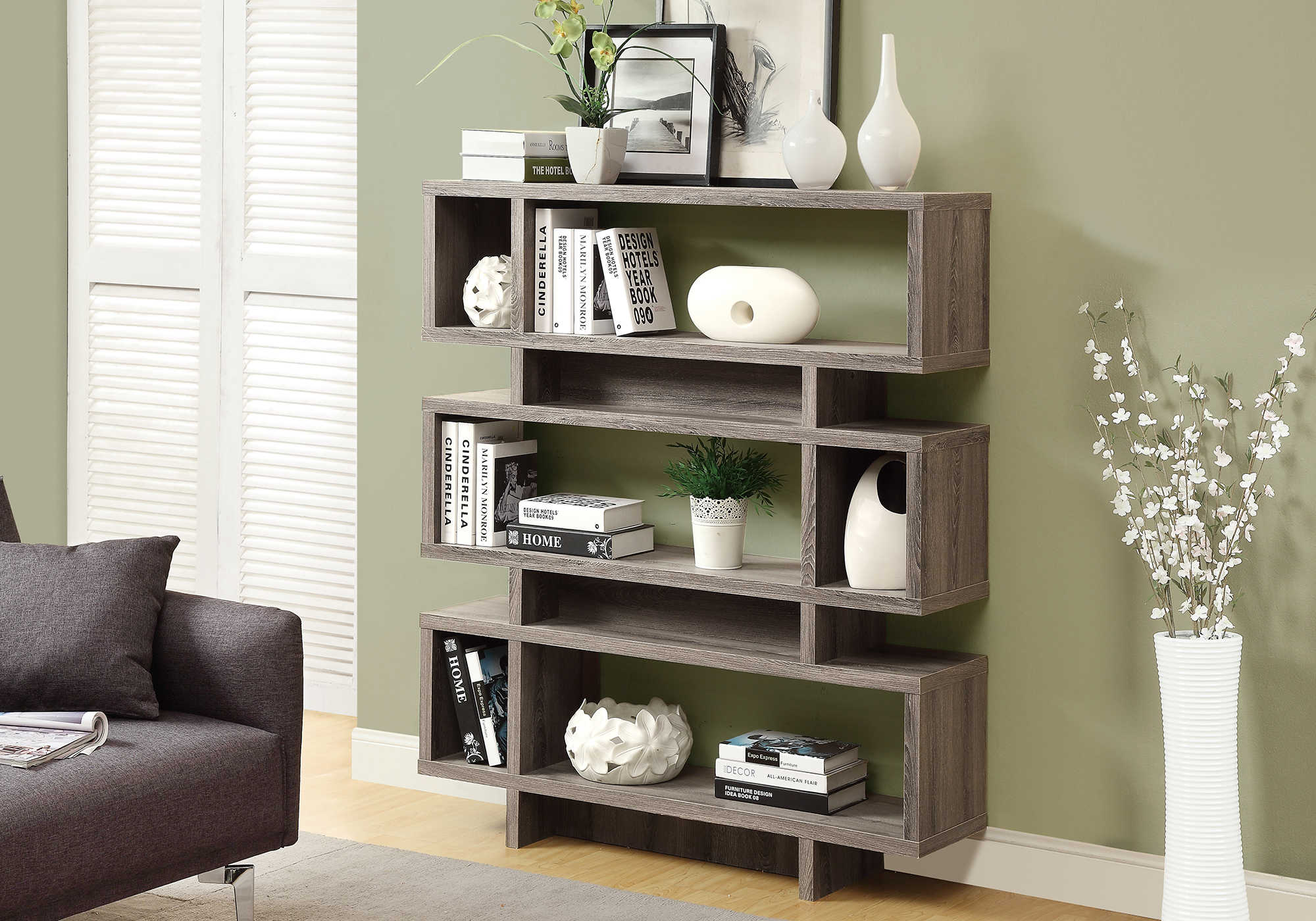 BOOKCASE - 55"H / DARK TAUPE MODERN STYLE # I 3251
