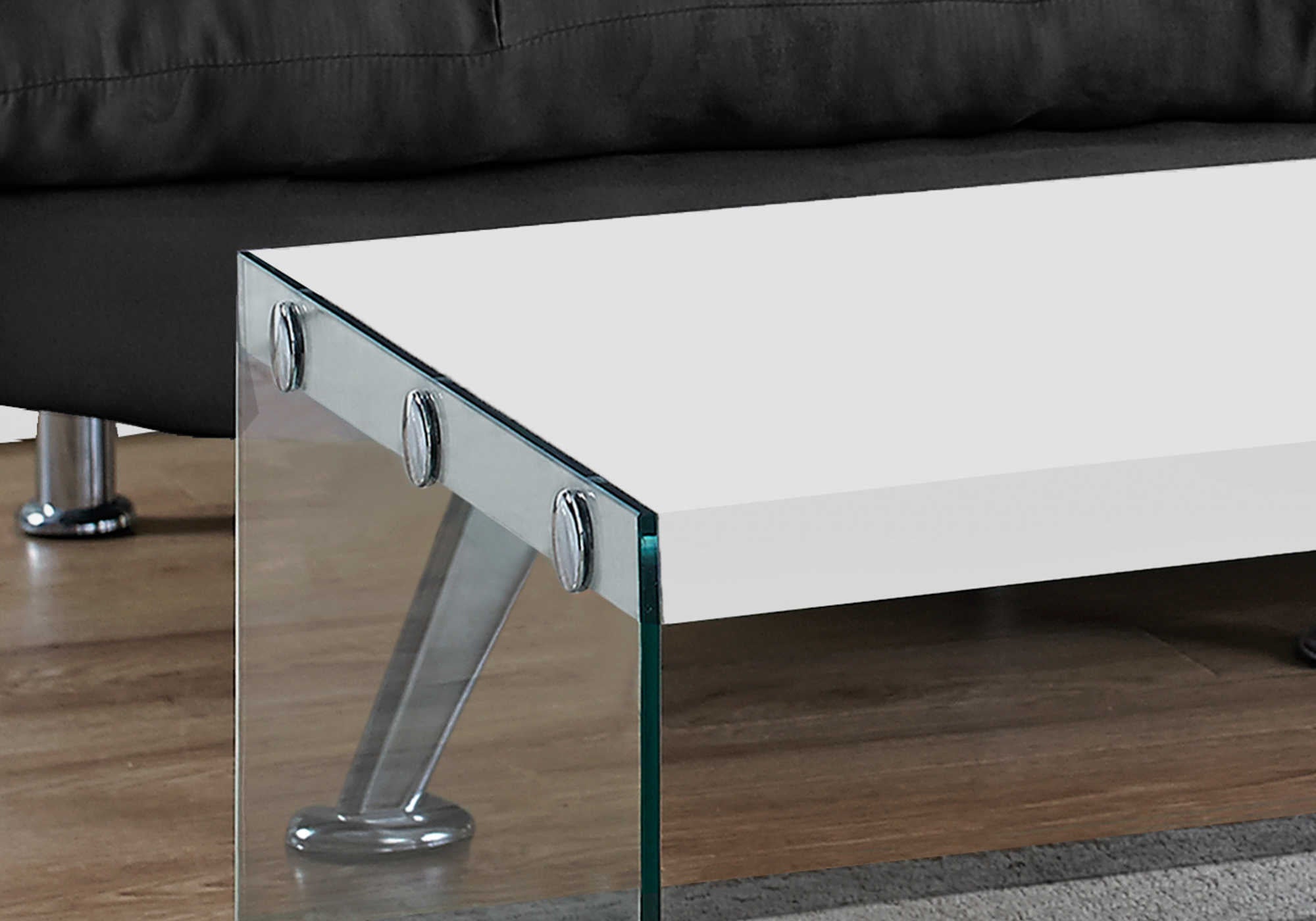 TABLE BASSE - BLANC BRILLANT AVEC VERRE TREMPÉ # I 3286