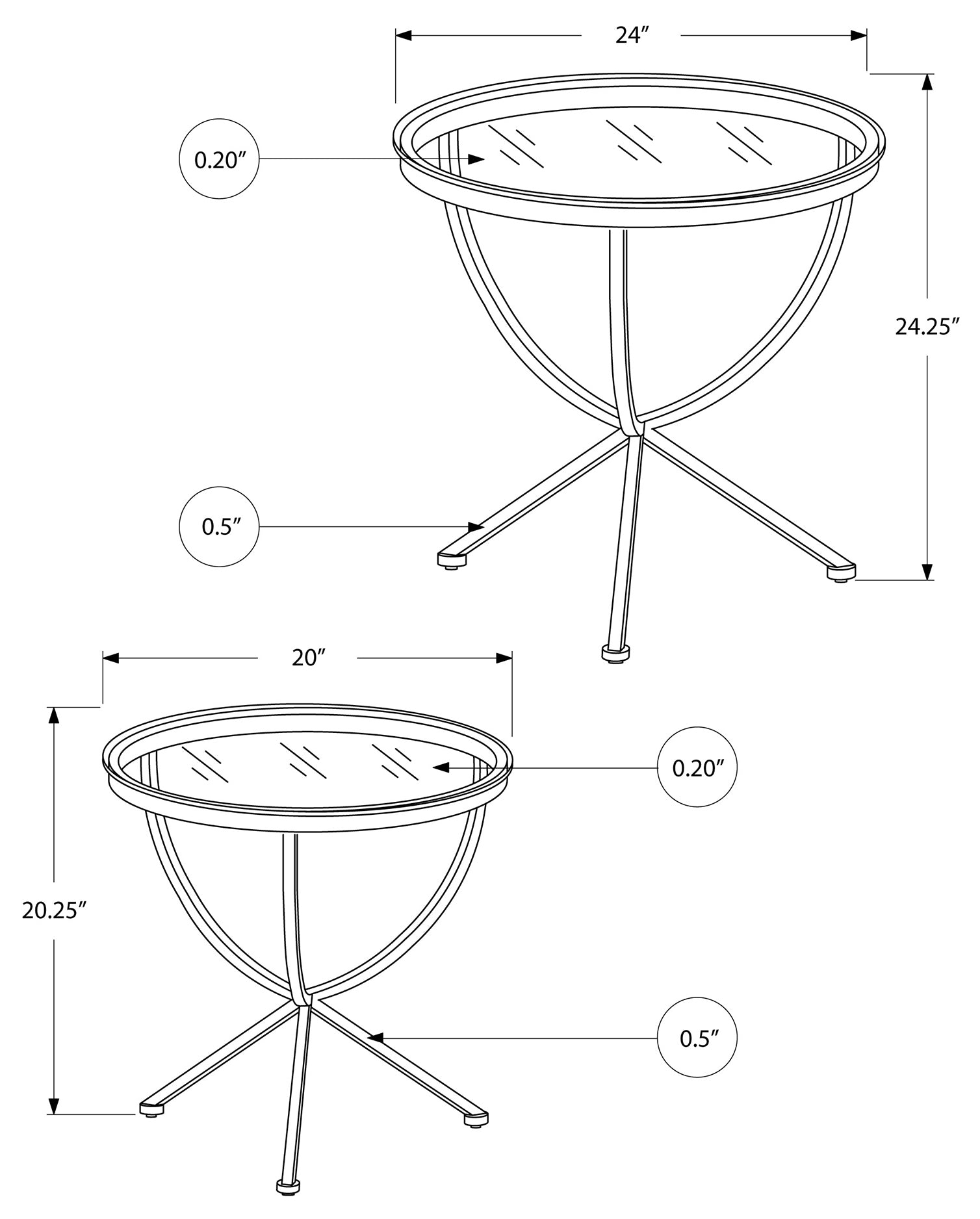 TABLE GIGOGNE - ENSEMBLE DE 2 PIÈCES / ARGENT AVEC VERRE TREMPÉ # I 3322