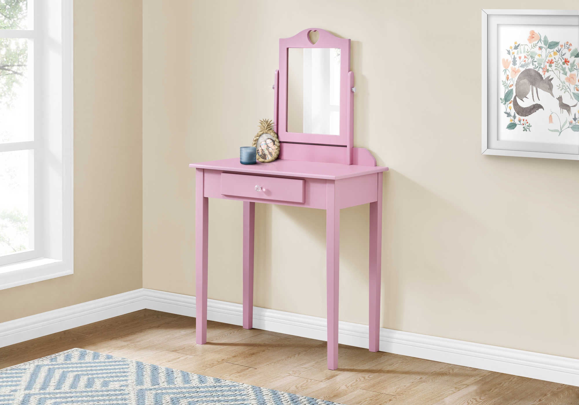 VANITY - ROSE / MIROIR ET TIROIR DE RANGEMENT # I 3328