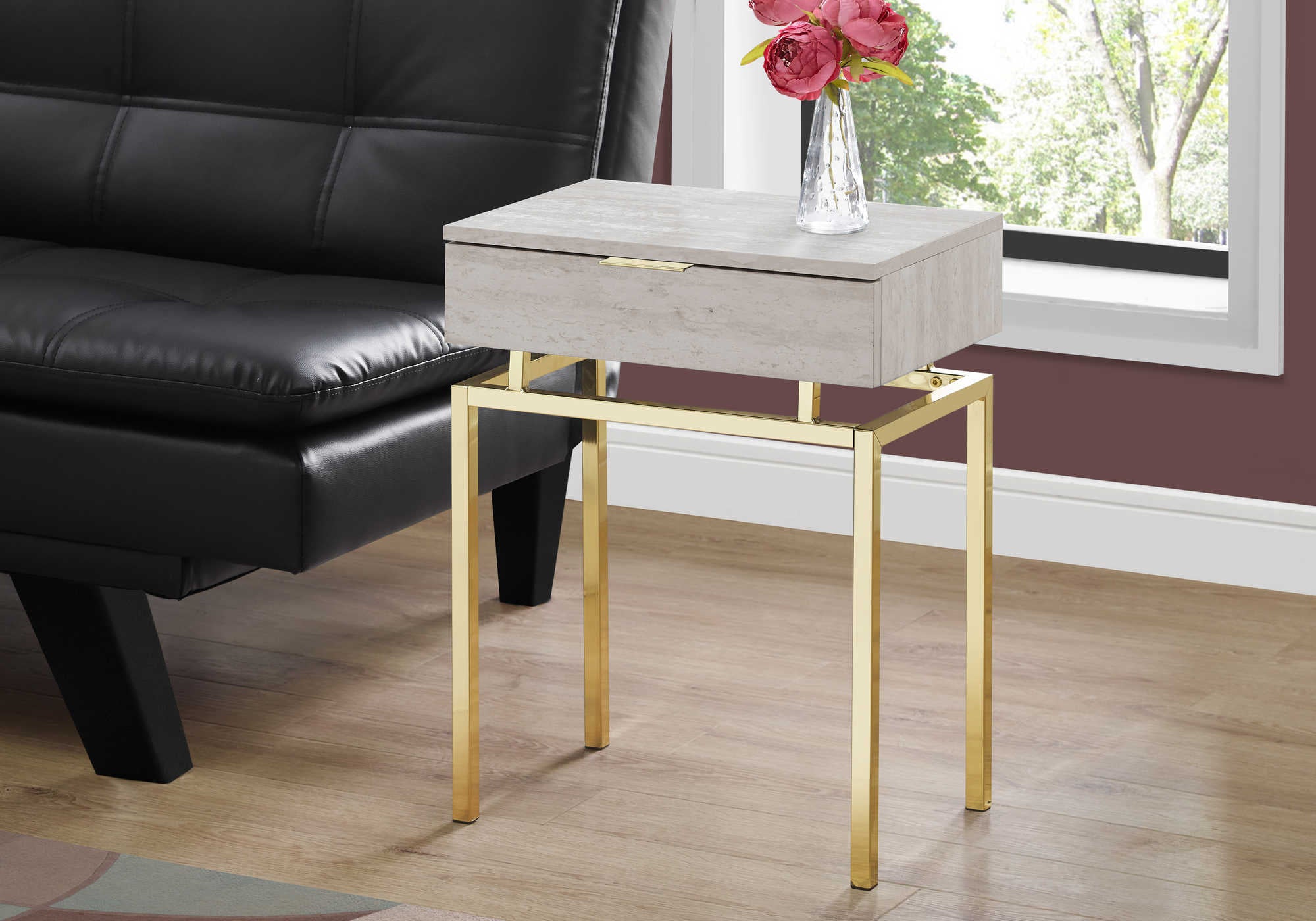 NIGHTSTAND - 24"H / BEIGE MARBLE / GOLD METAL #I 3463