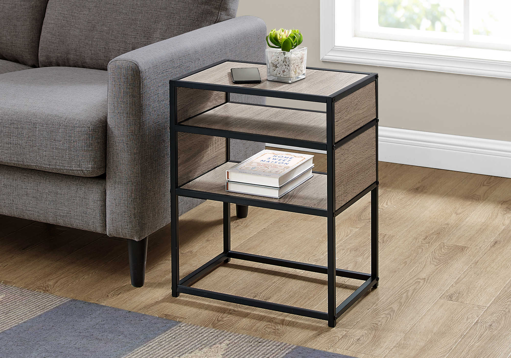 NIGHTSTAND - 22"H / DARK TAUPE / BLACK METAL #I 3507