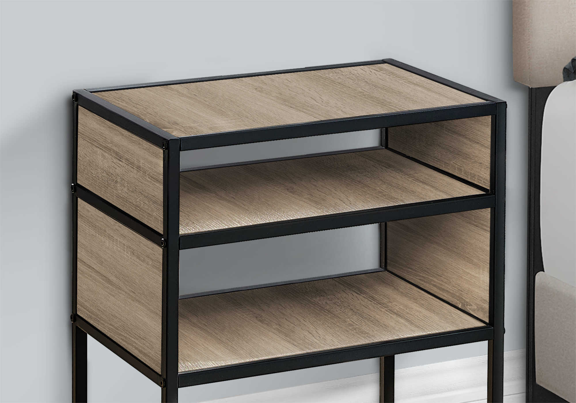 NIGHTSTAND - 22"H / DARK TAUPE / BLACK METAL #I 3507