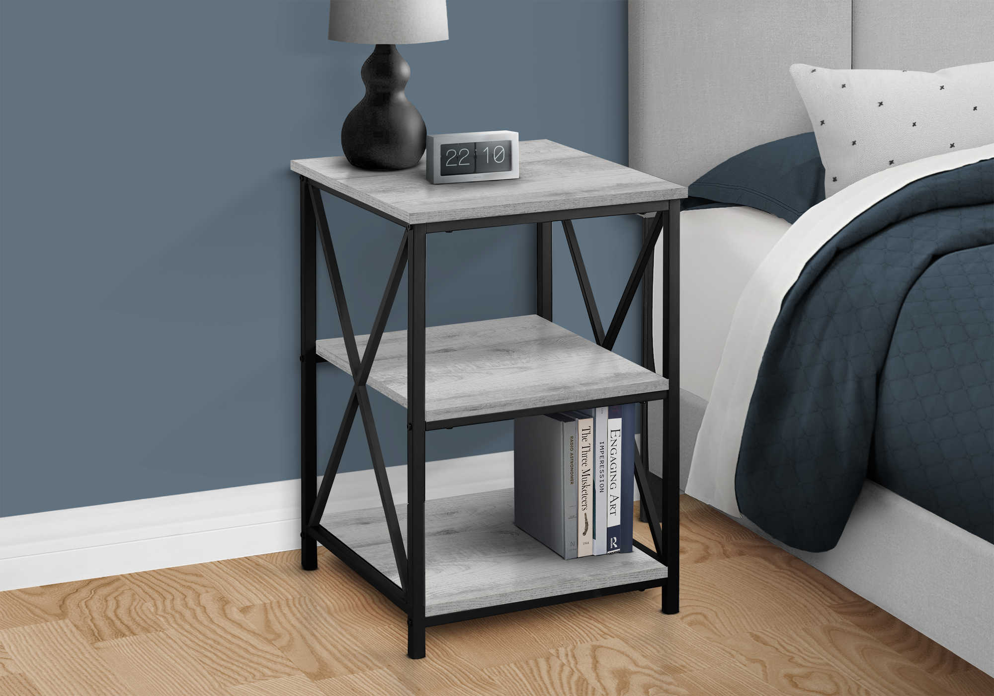 NIGHTSTAND - 26"H / GREY / BLACK METAL #I 3596