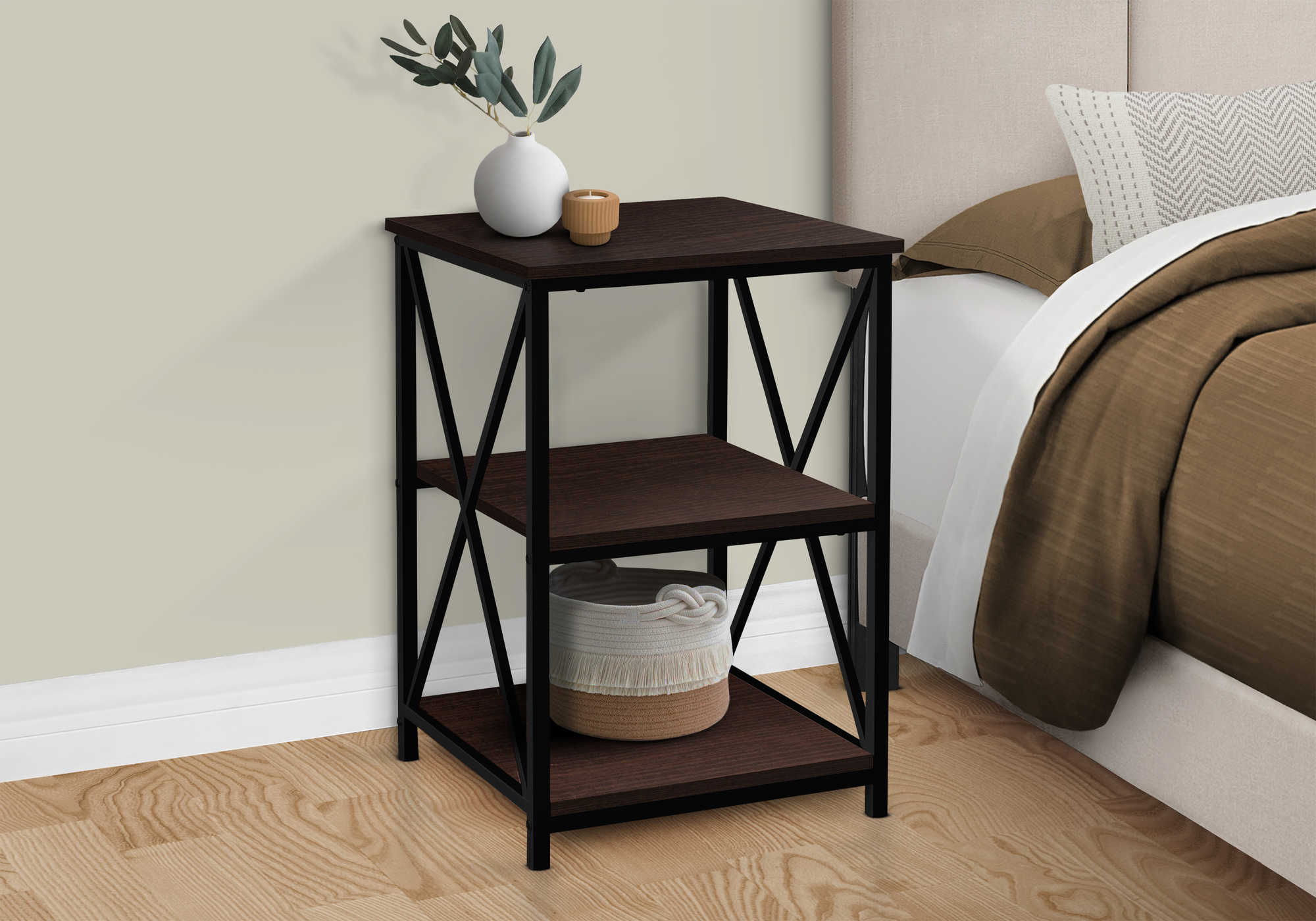 NIGHTSTAND - 26"H / ESPRESSO / BLACK METAL #I 3598