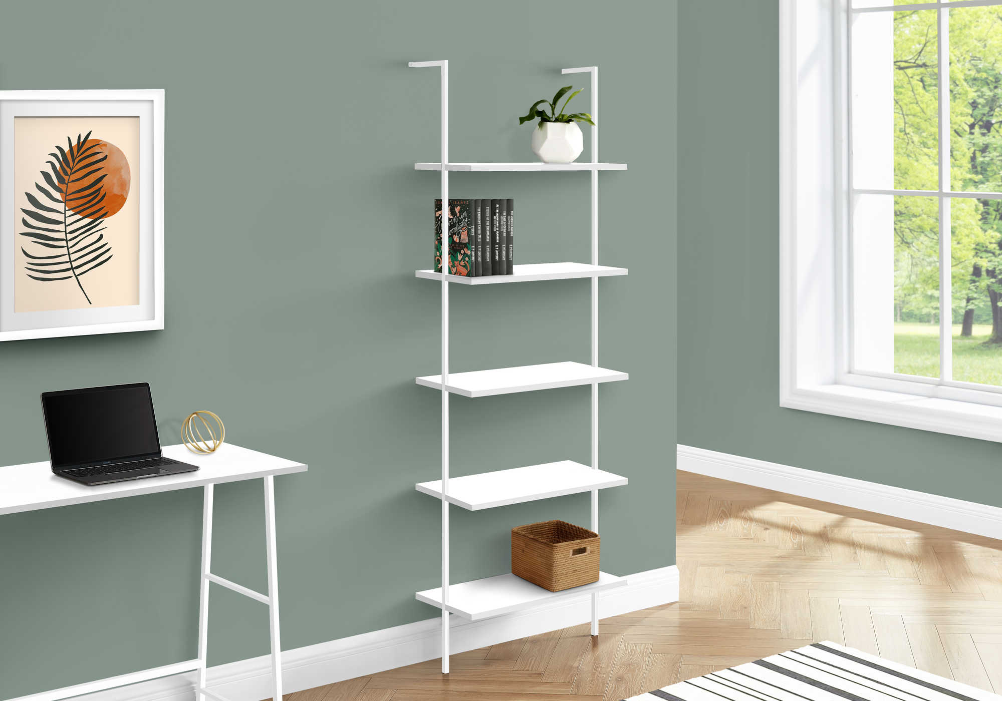 BOOKCASE - 72"H LADDER WHITE / WHITE METAL # I 3687