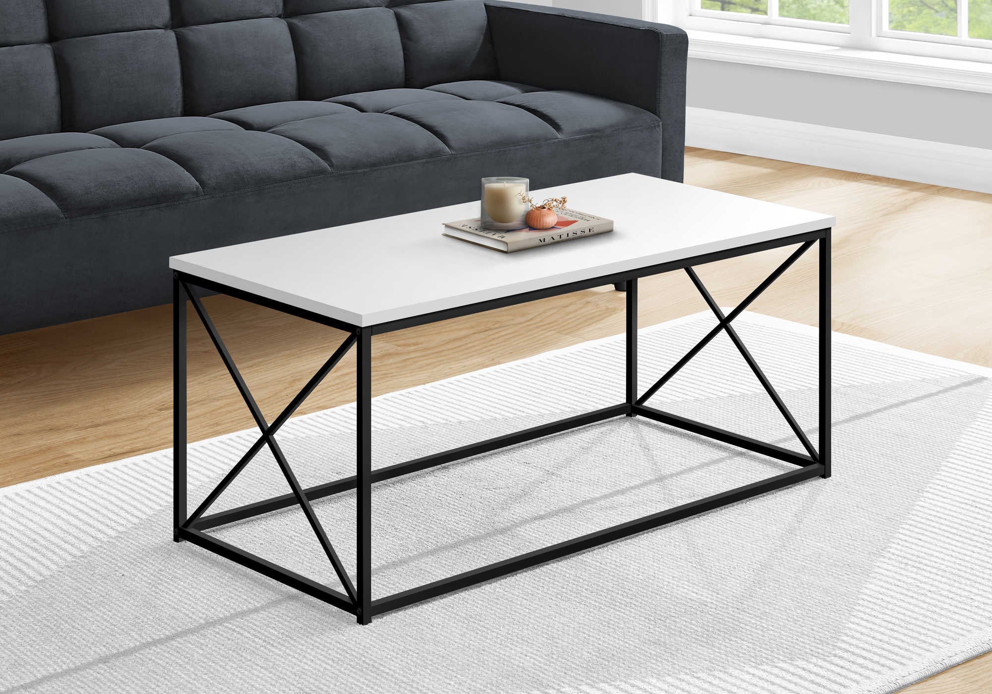 COFFEE TABLE - 40"L / WHITE / BLACK METAL # I 3780