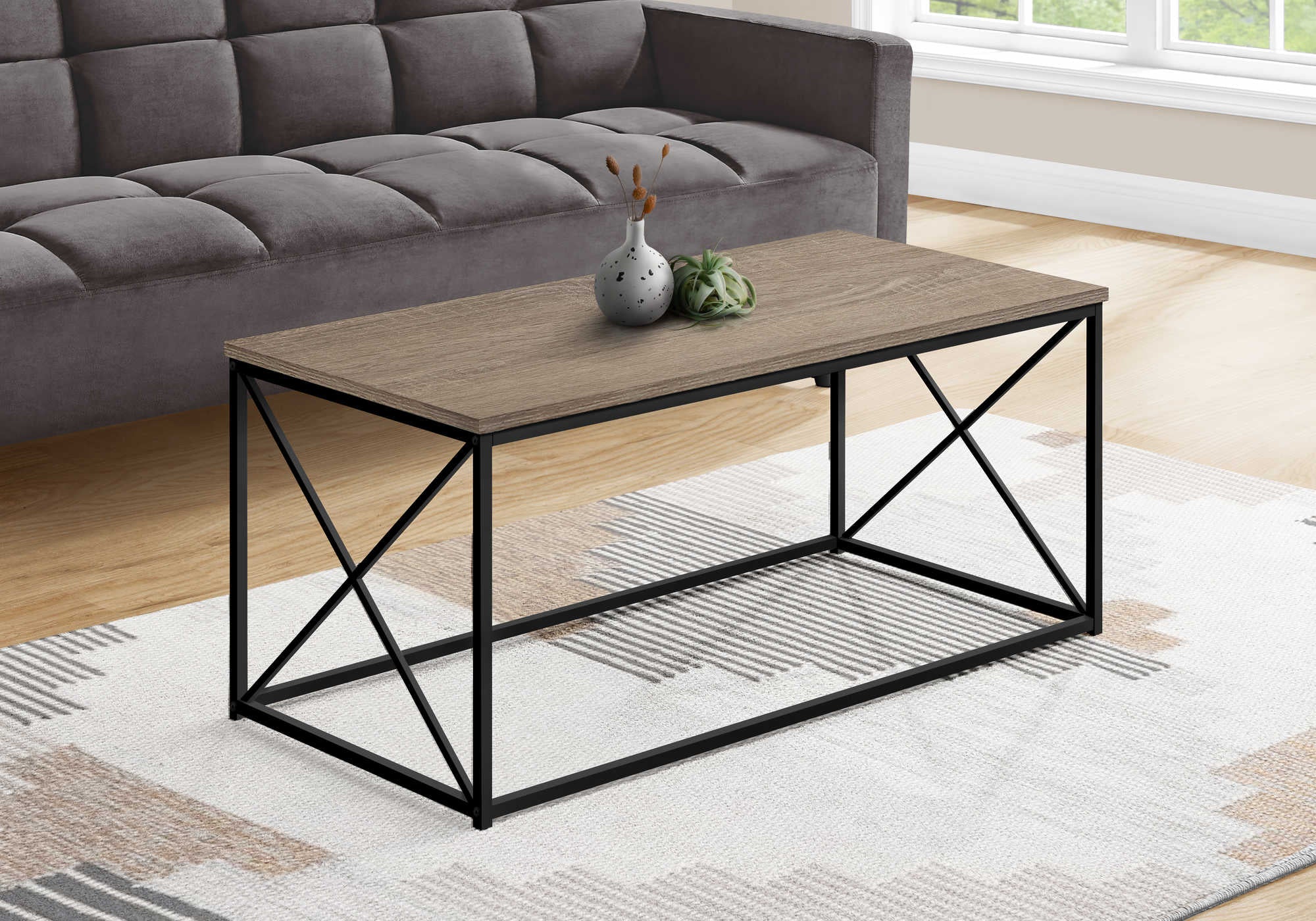 COFFEE TABLE - 40"L / DARK TAUPE / BLACK METAL # I 3786