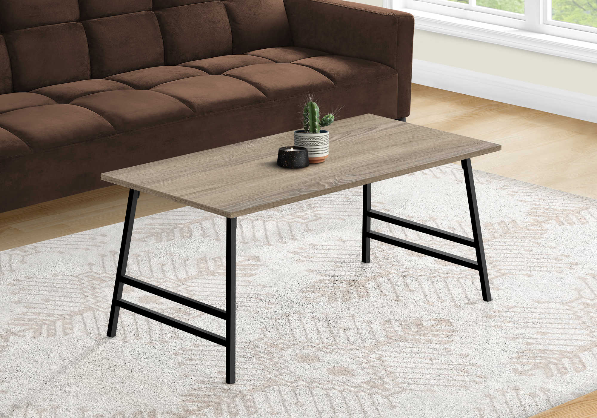 COFFEE TABLE - 40"L / DARK TAUPE / BLACK METAL # I 3792