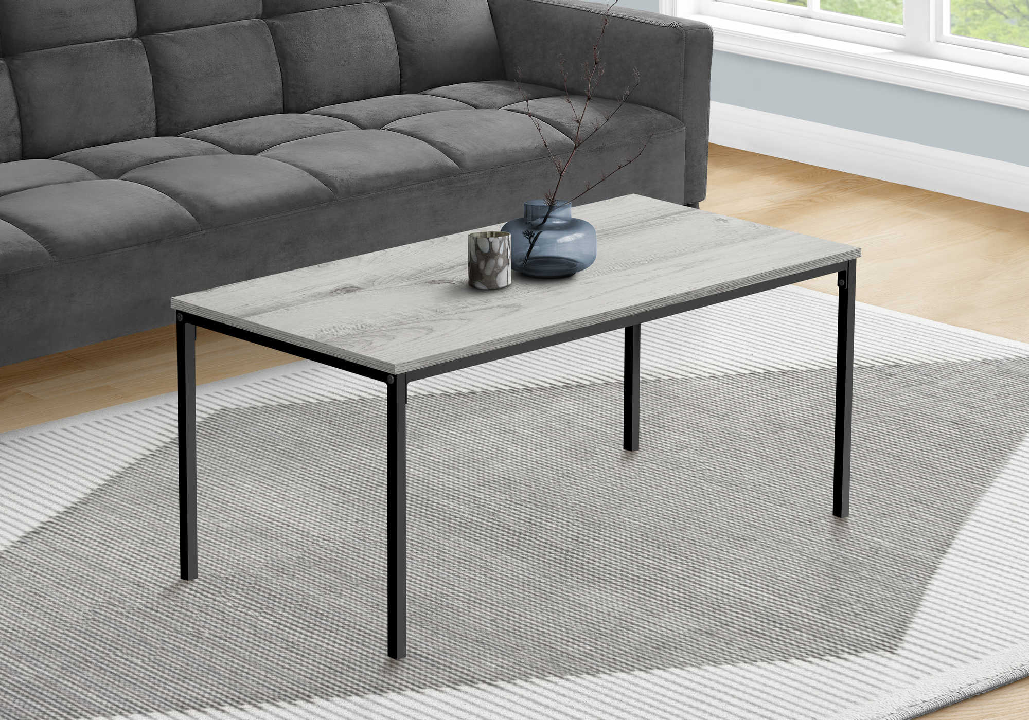COFFEE TABLE - 40"L / GREY / BLACK METAL # I 3796