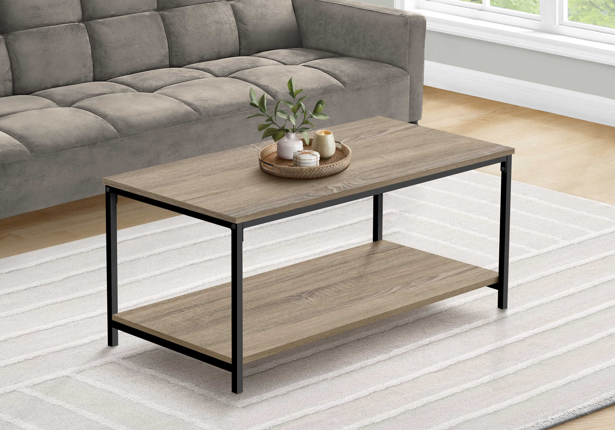 COFFEE TABLE - 40"L / DARK TAUPE / BLACK METAL # I 3802