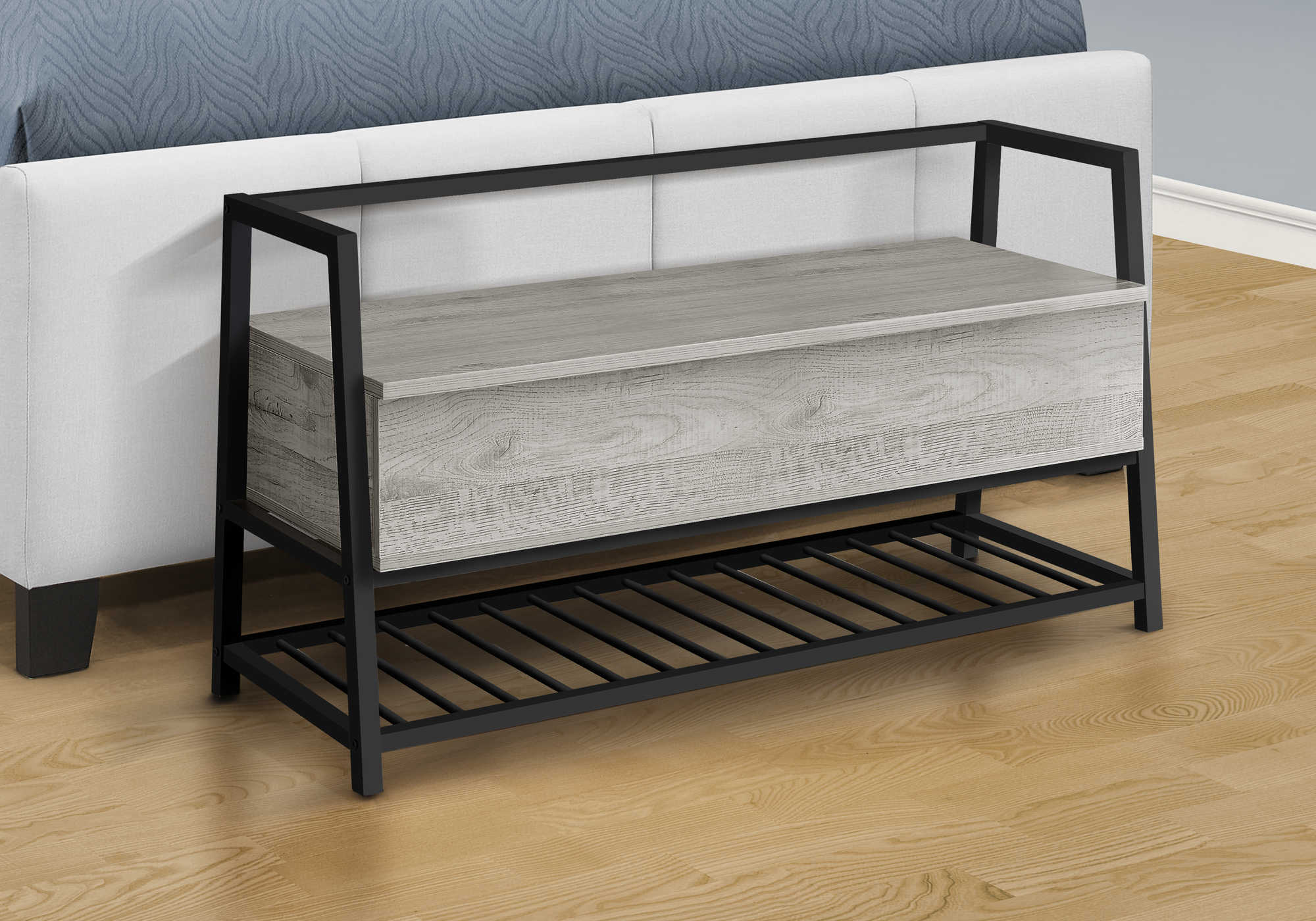 BENCH - 42"L / GREY STORAGE / BLACK METAL # I 4500