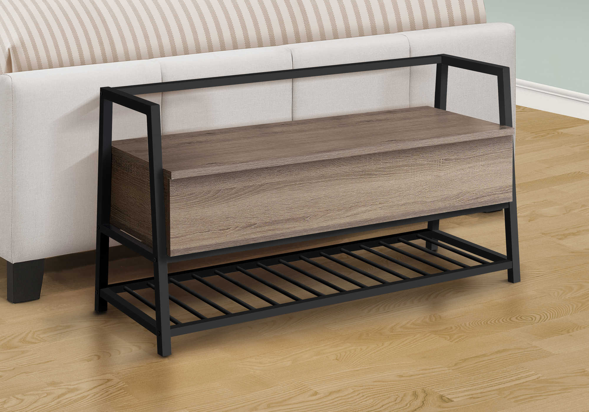 BENCH - 42"L / DARK TAUPE STORAGE / BLACK METAL # I 4501