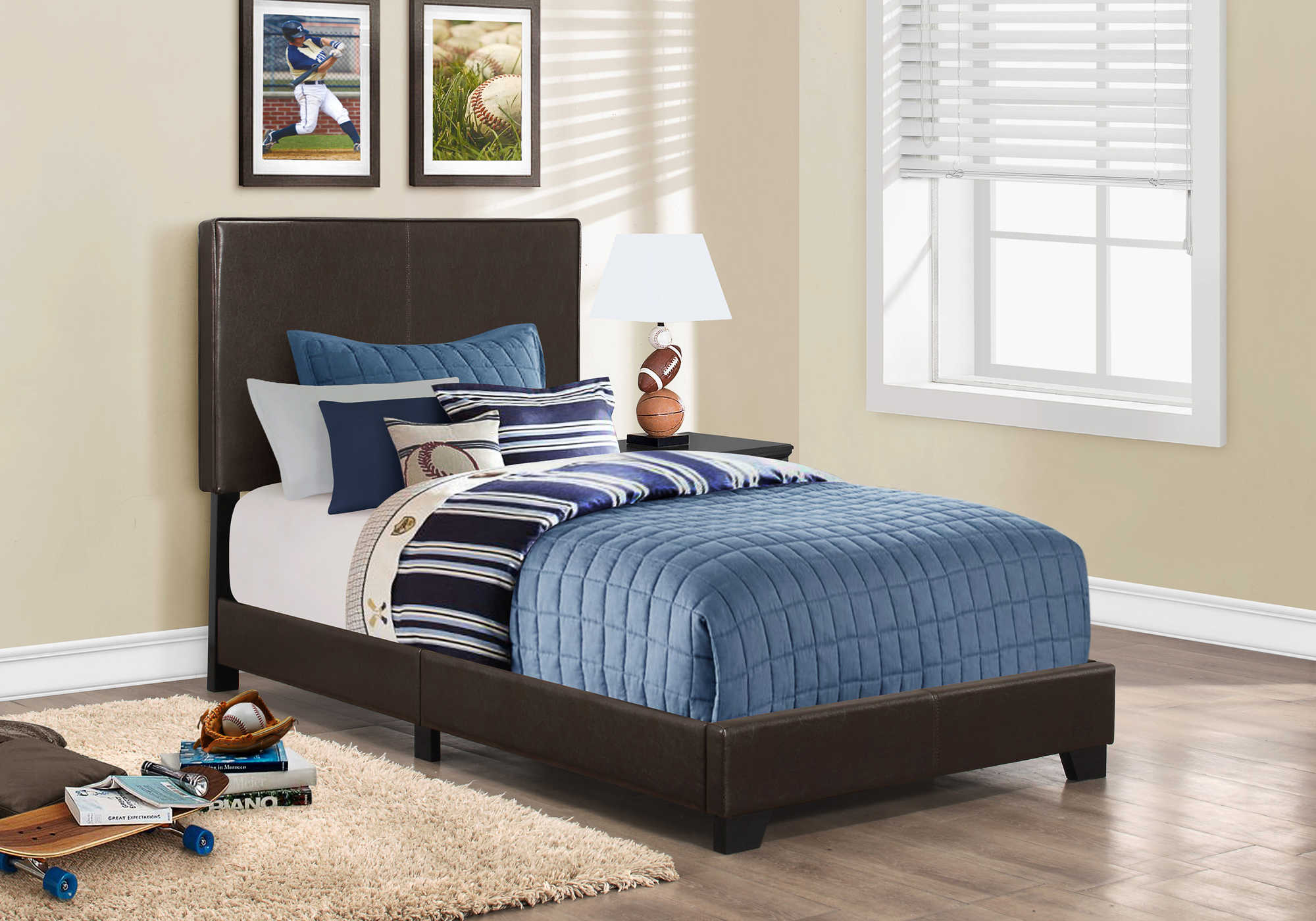 Twin Bed – Dark Brown Leather-Look Bed I 5910T