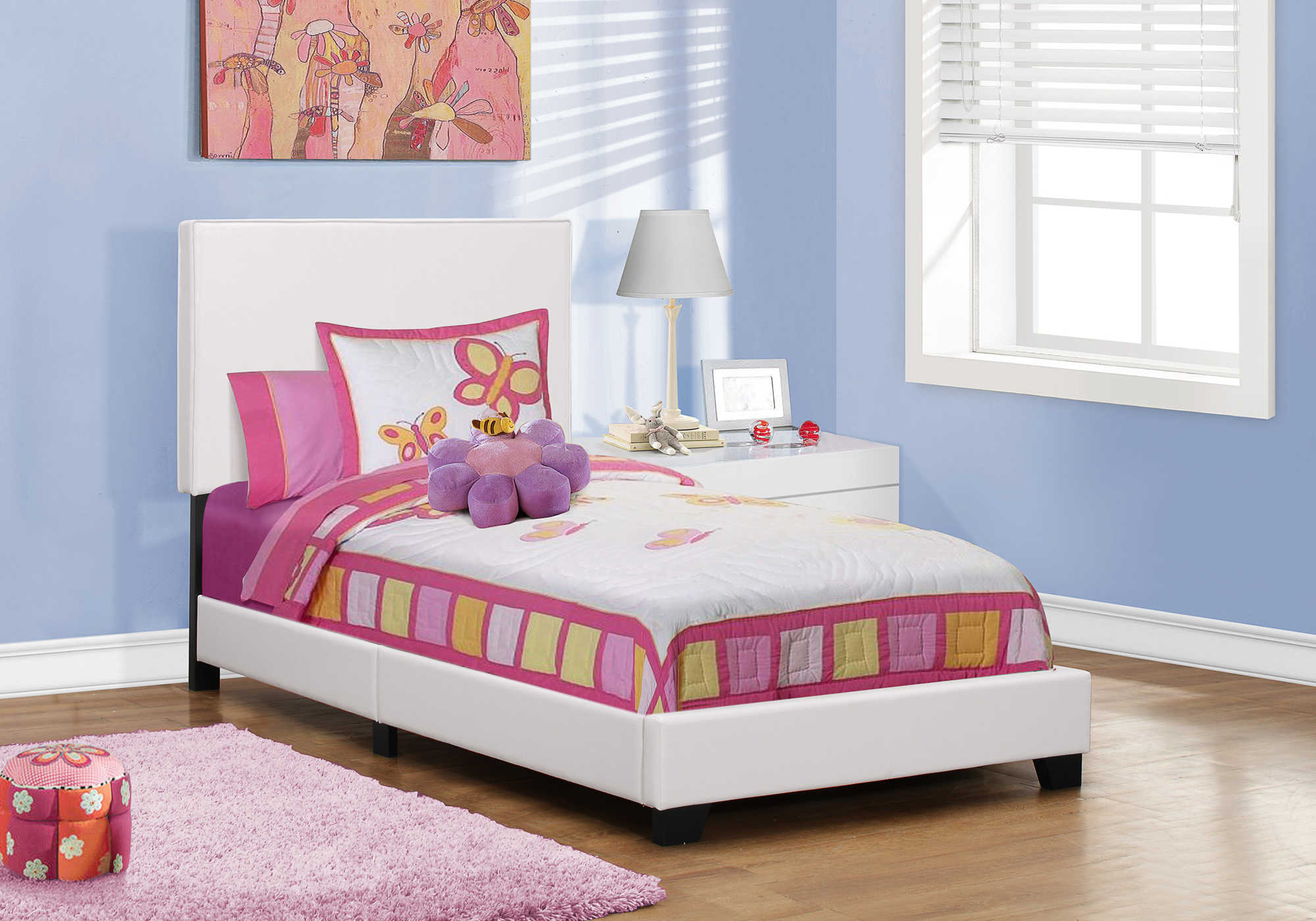 Twin Bed – White Leather-Look Bed I 5911T