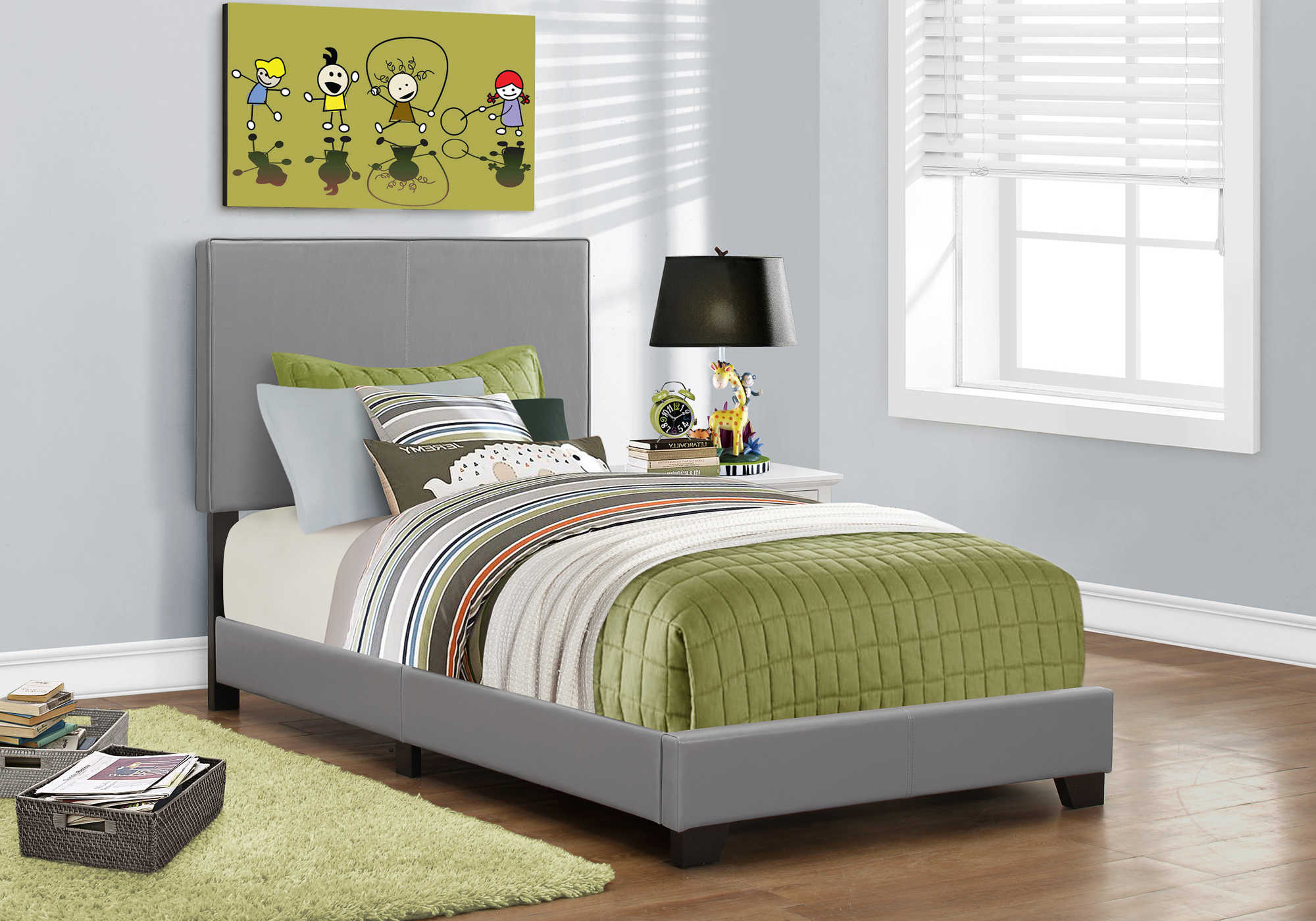 Twin Bed – Grey Leather-Look Bed I 5912T
