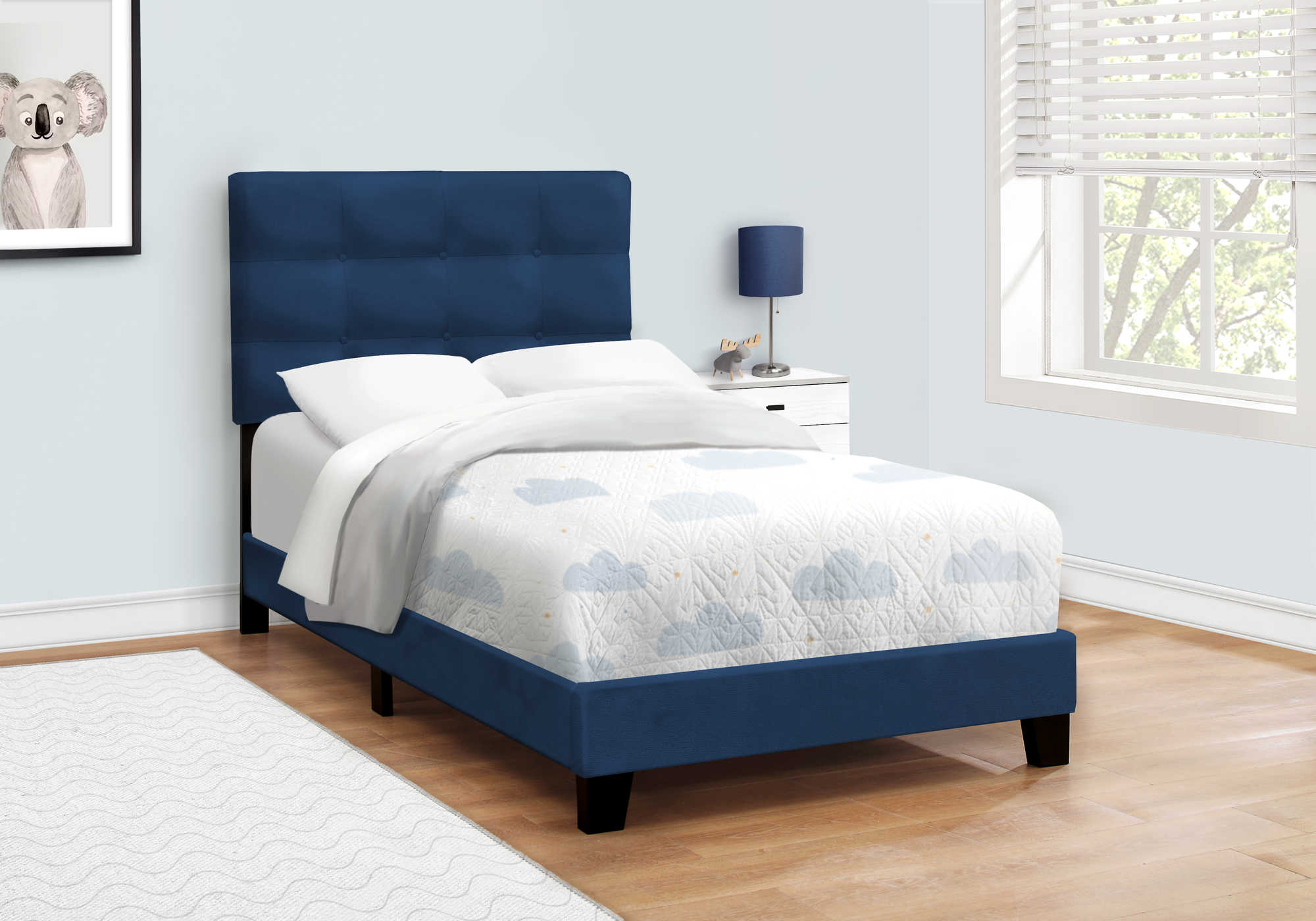 Twin Bed – Navy Blue Velvet Bed I 5918T