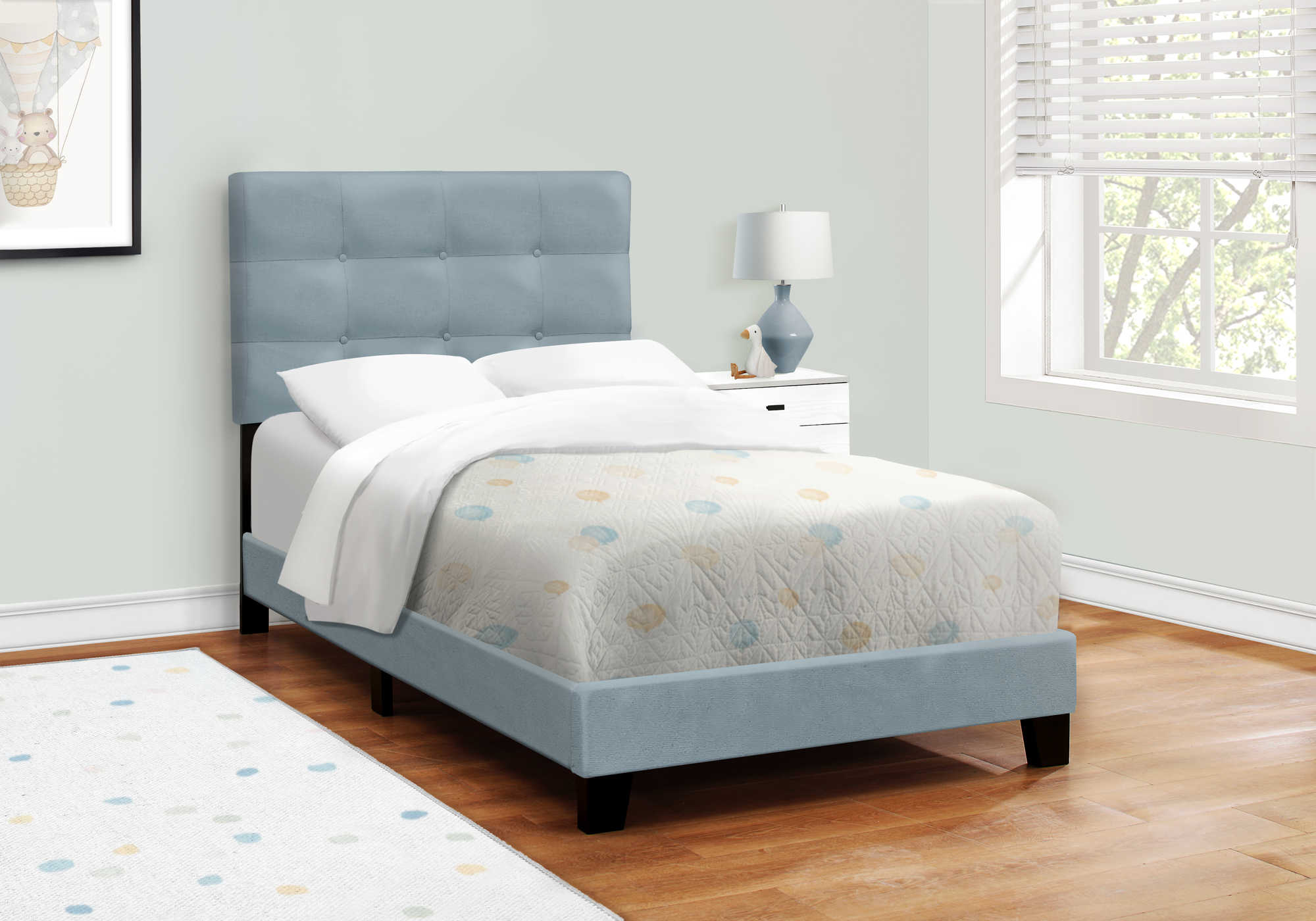 Twin Bed – Steel Blue Velvet Bed I 5919T