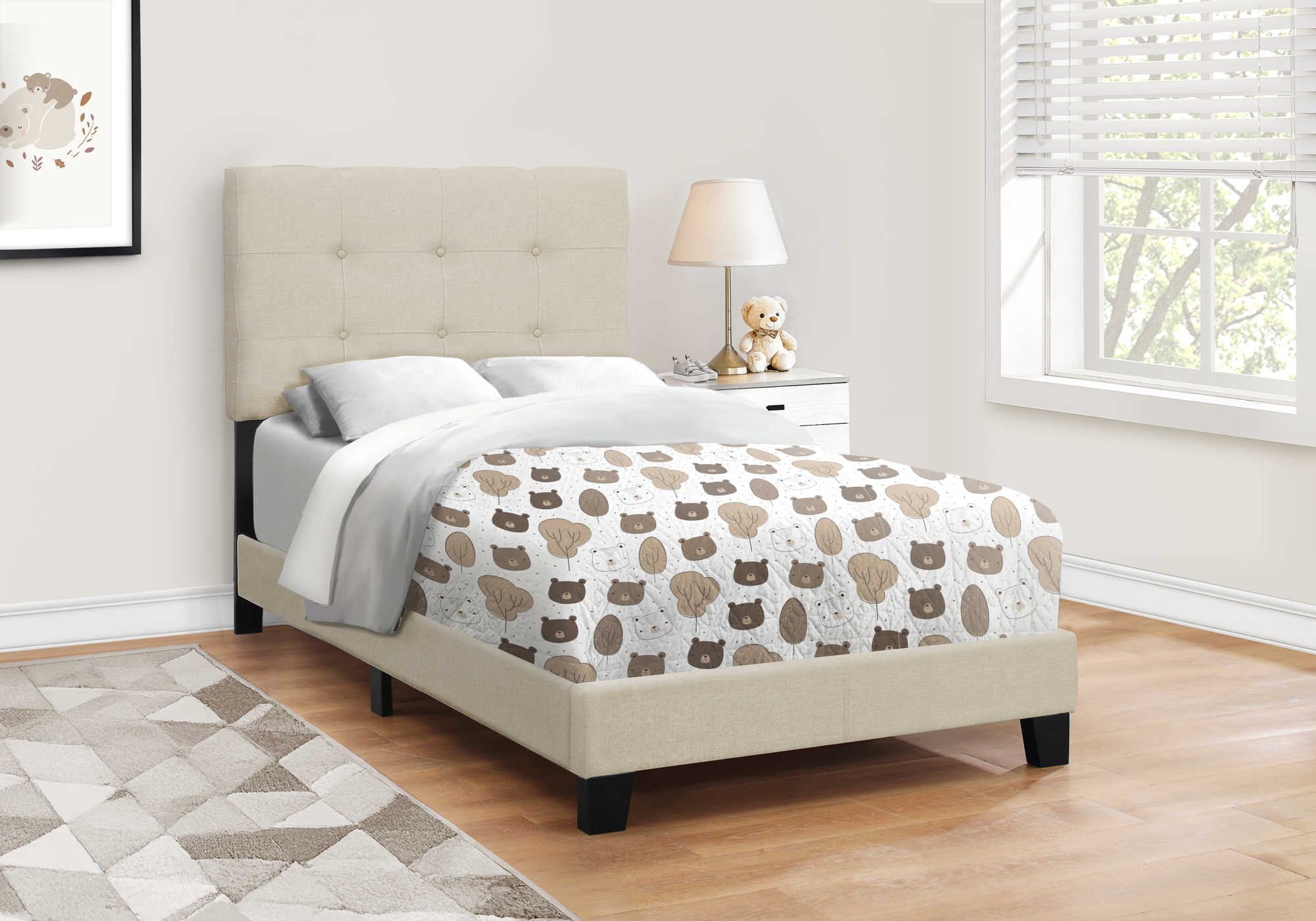 Twin Bed – Beige Linen Bed I 5921T