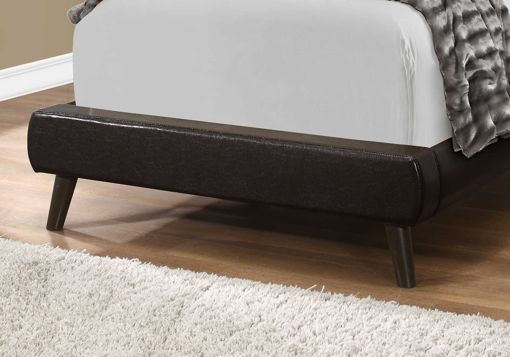 Twin Bed – Brown Leather-Look Bed with Wood Legs I 5982T