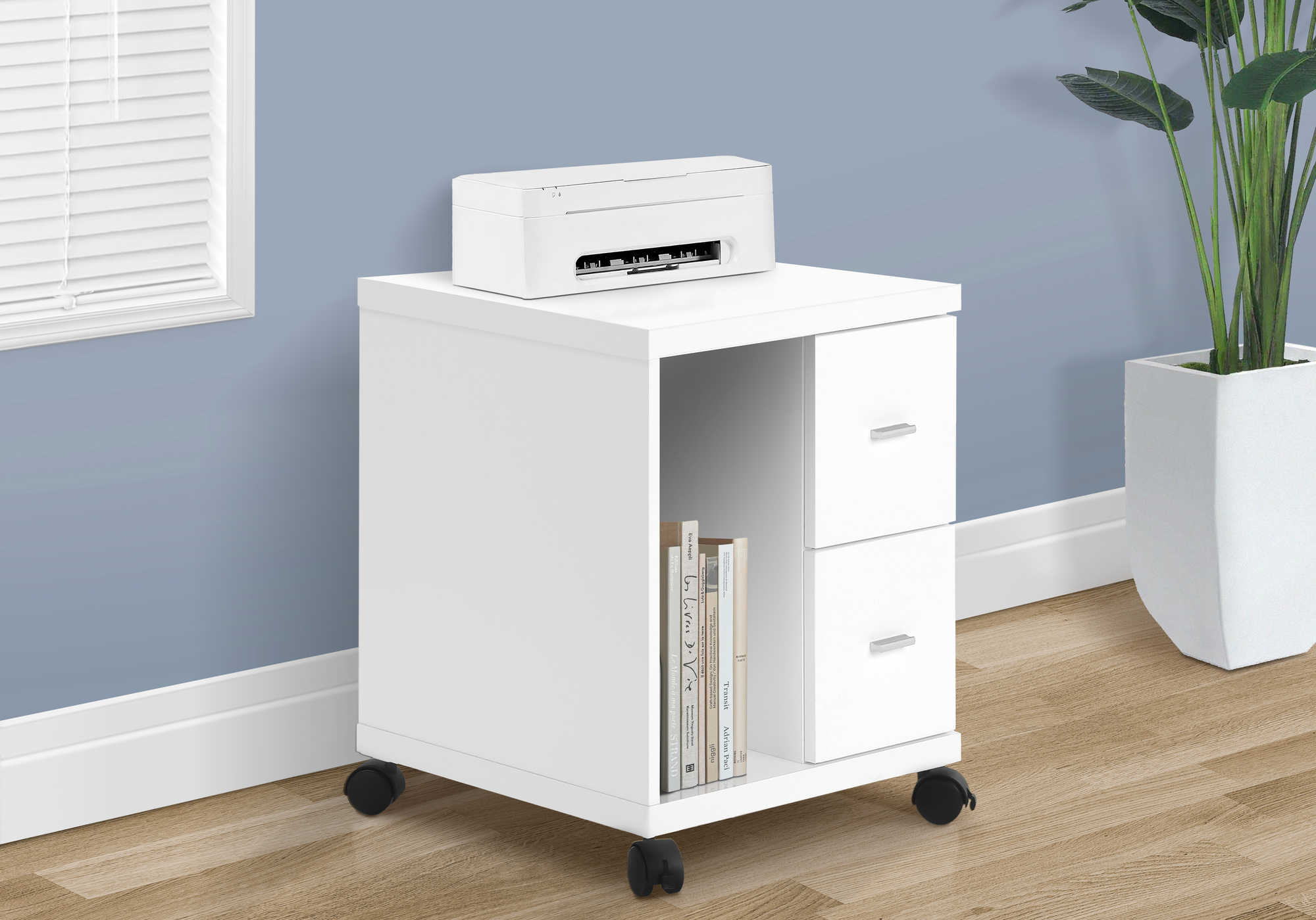 OFFICE CABINET - WHITE WITH 2 DRAWERS ON CASTORS # I 7055