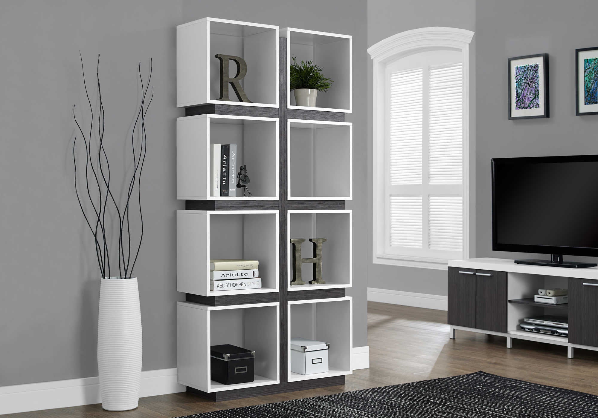 BOOKCASE - 71"H / WHITE / GREY # I 7076