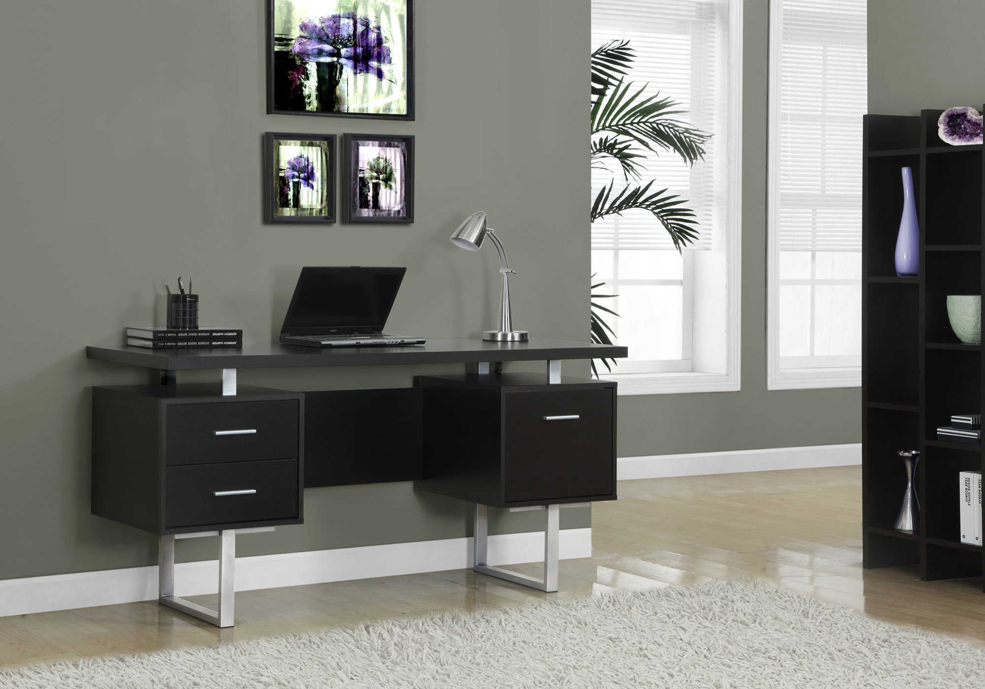 COMPUTER DESK - 60"L / ESPRESSO / SILVER METAL # I 7080