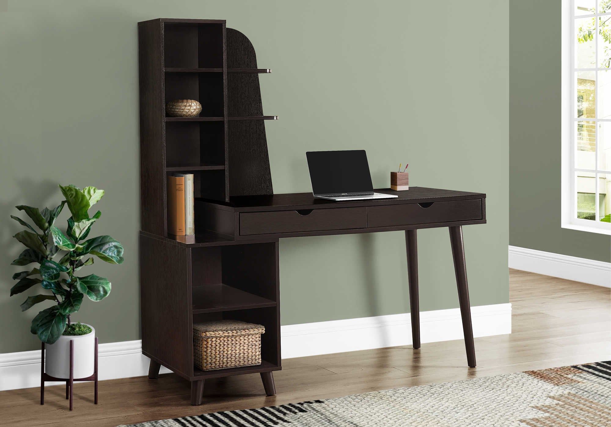 COMPUTER DESK - 55"L / ESPRESSO WITH BOOKCASE # I 7096