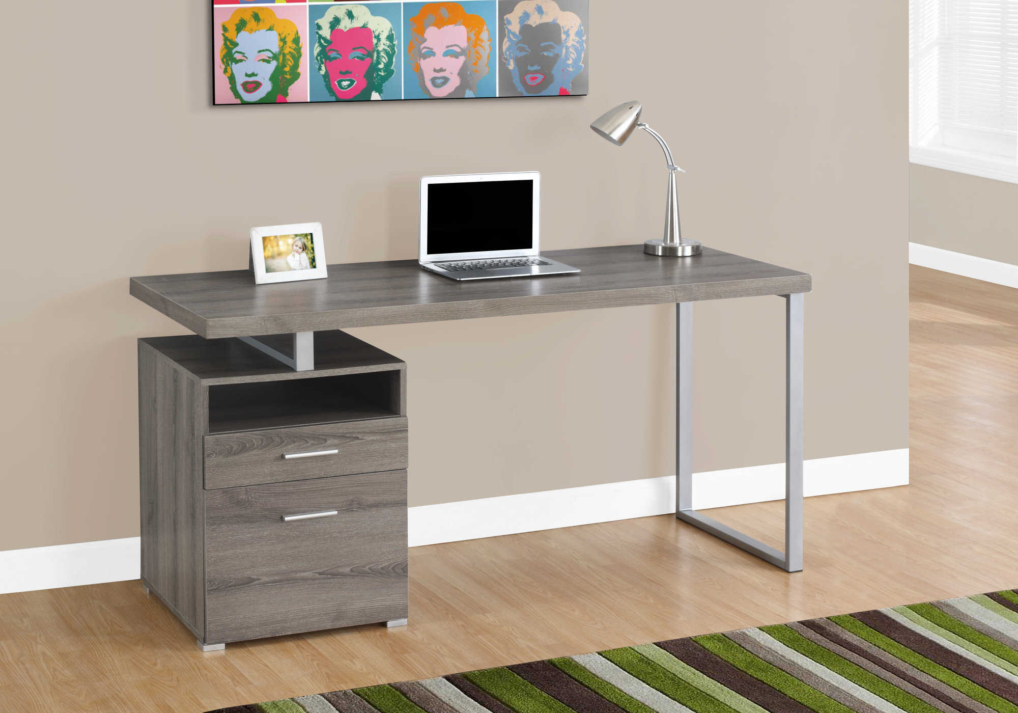 COMPUTER DESK - 60"L / DARK TAUPE / SILVER METAL # I 7145