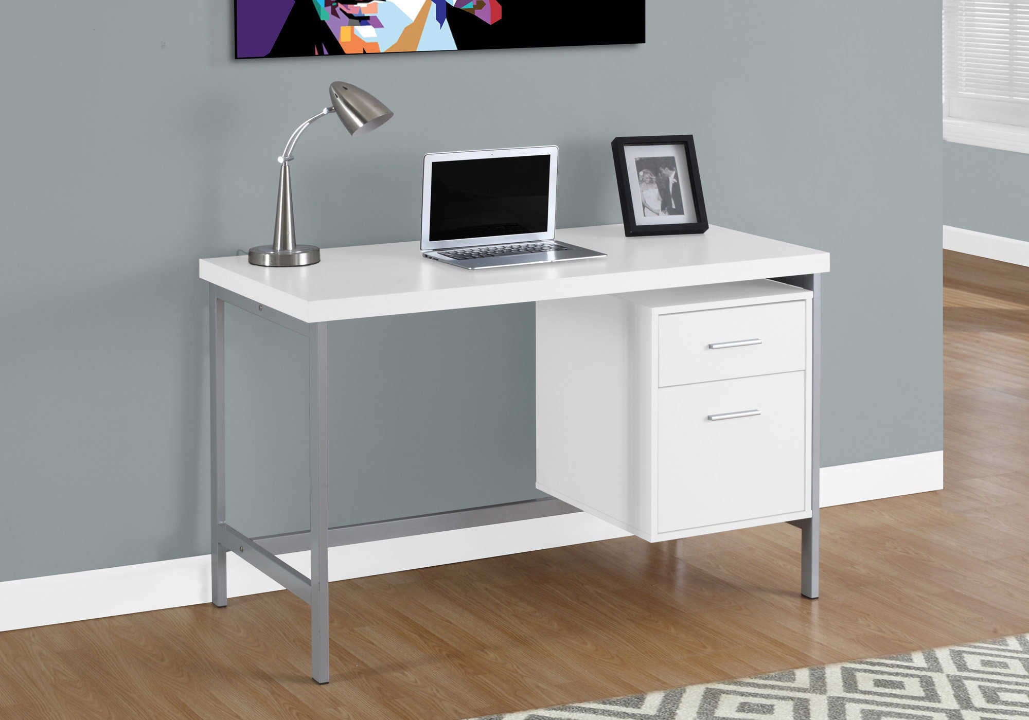 COMPUTER DESK - 48"L / WHITE / SILVER METAL # I 7149