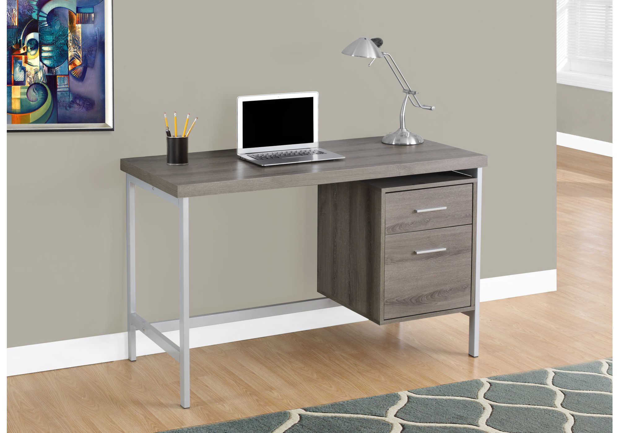 COMPUTER DESK - 48"L / DARK TAUPE / SILVER METAL # I 7150