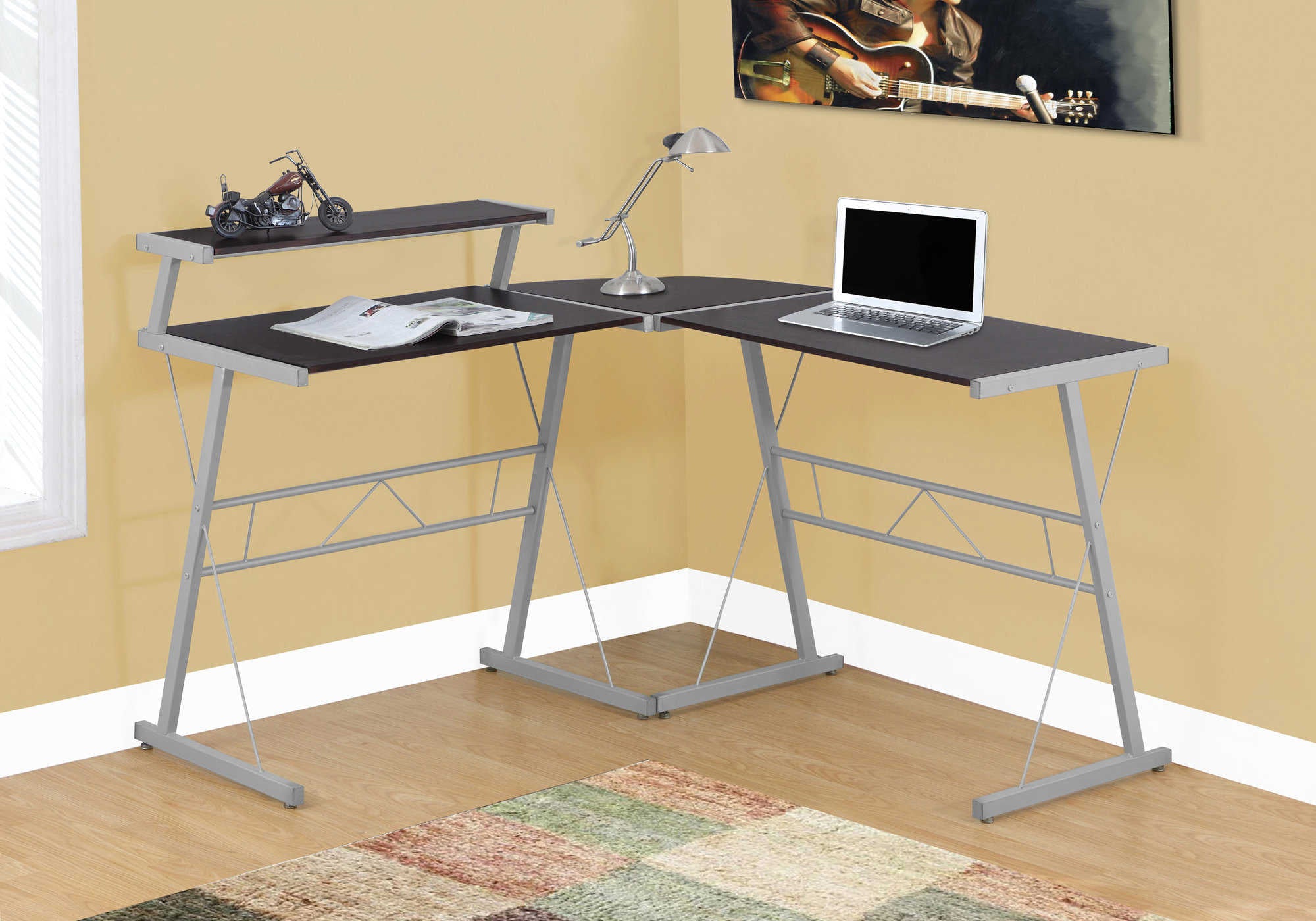 COMPUTER DESK - ESPRESSO TOP / SILVER METAL # I 7171