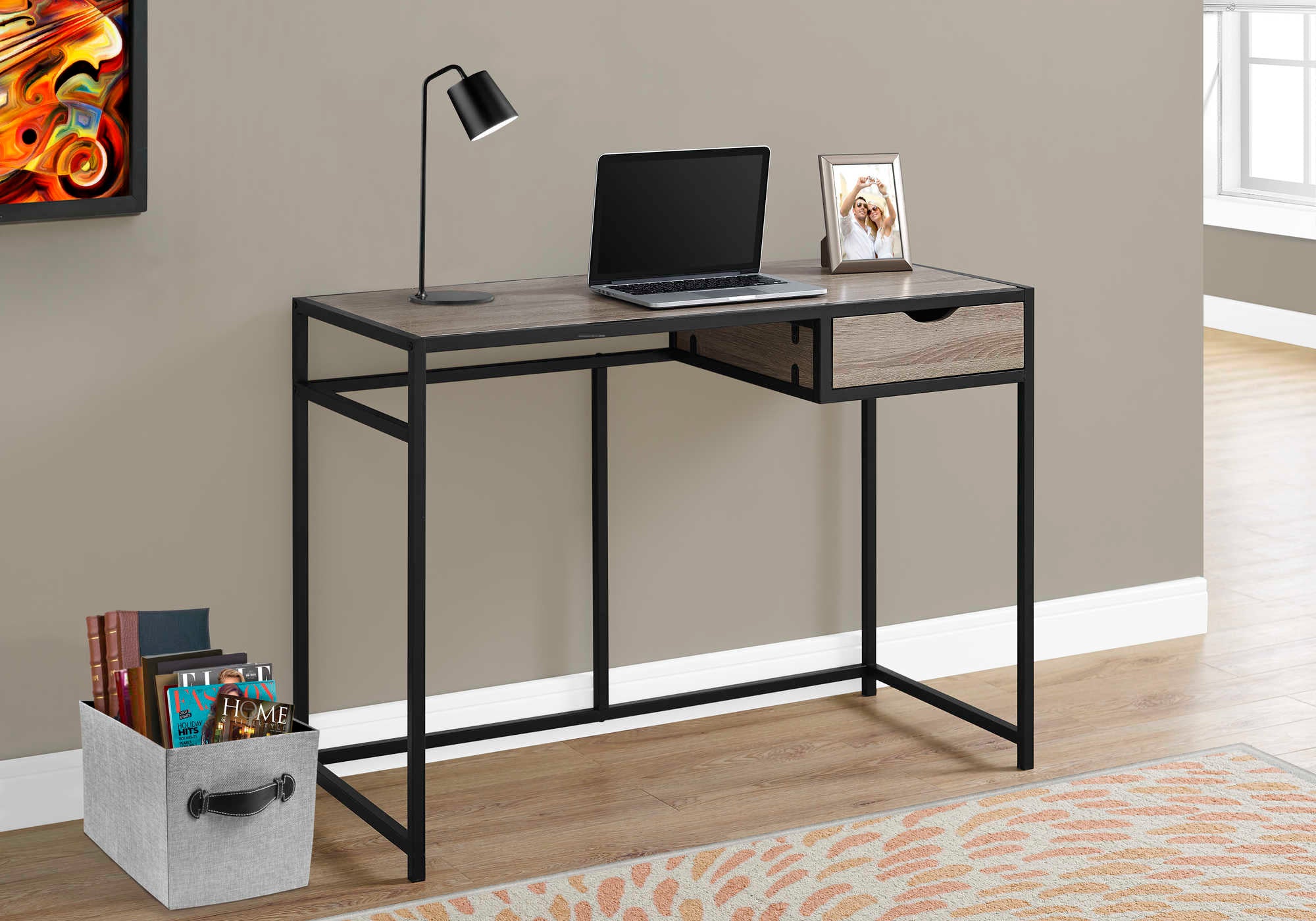 COMPUTER DESK - 42"L / DARK TAUPE / BLACK METAL # I 7221