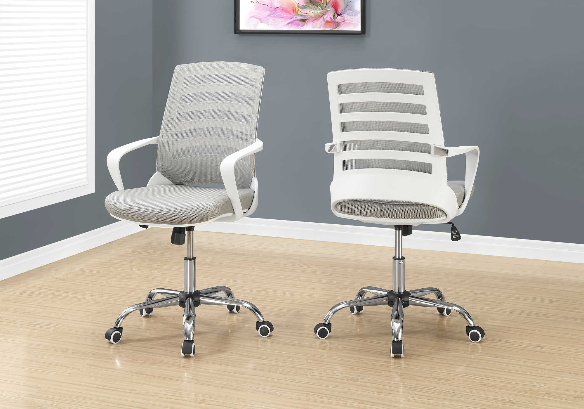 CHAISE DE BUREAU - BLANC / MAILLE GRISE / MULTI-POSITION # I 7225