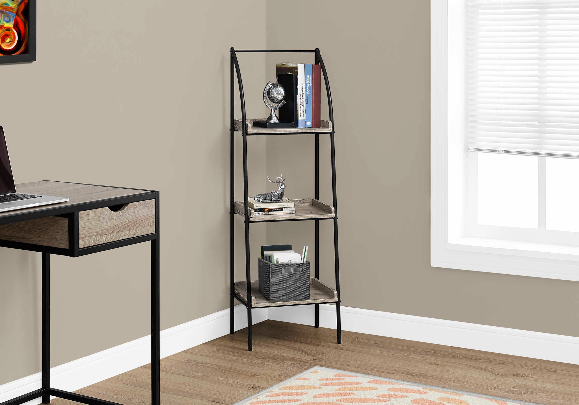 BOOKCASE - 48"H / DARK TAUPE / BLACK METAL # I 7228