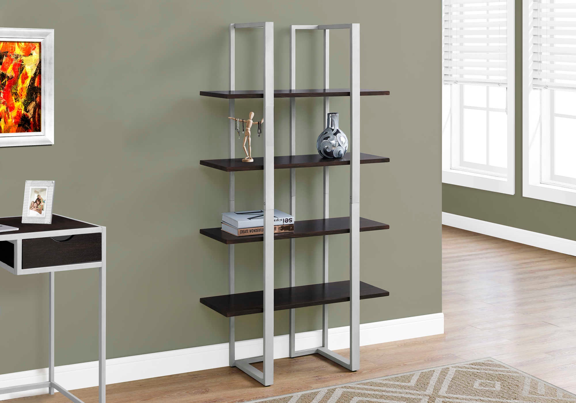 BOOKCASE - 60"H / ESPRESSO / SILVER METAL # I 7239