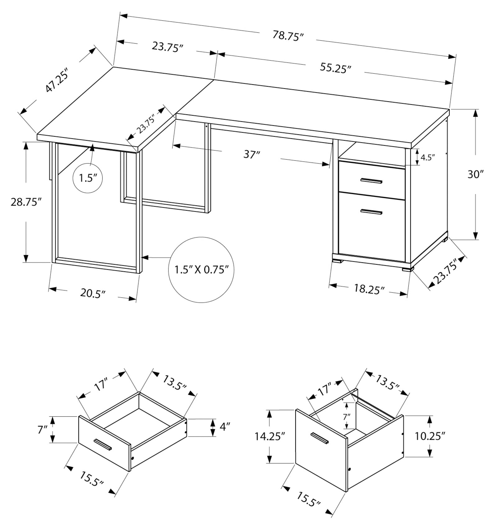 COMPUTER DESK - 80"L WHITE / CEMENT-LOOK LEFT/RIGHT FACE # I 7258