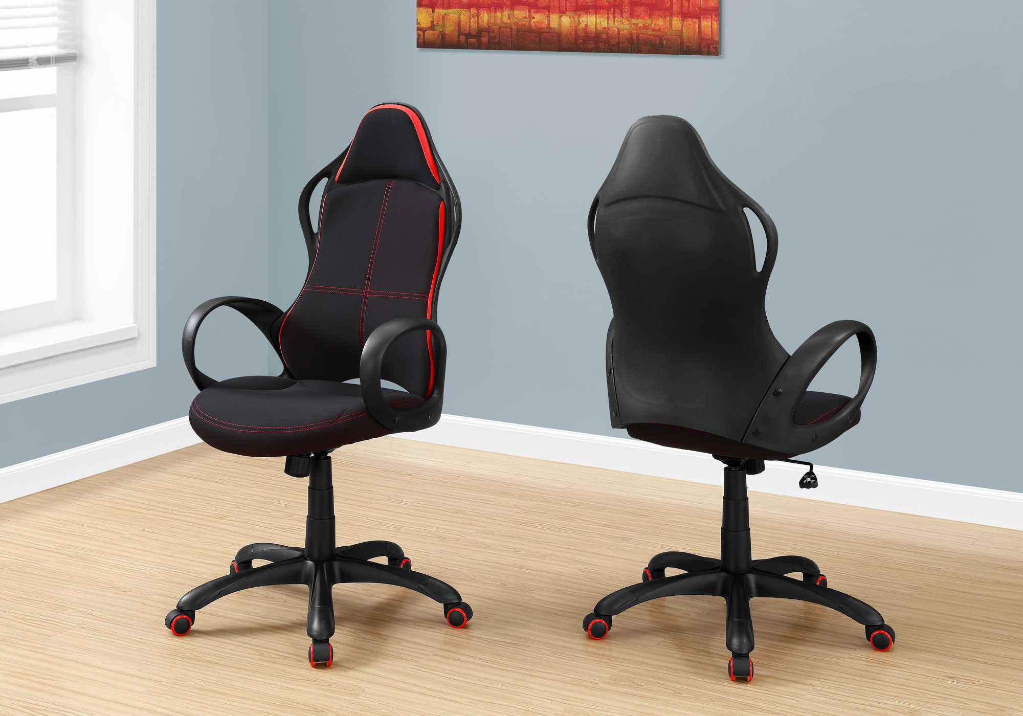 OFFICE CHAIR - BLACK / RED FABRIC / MULTI POSITION # I 7259