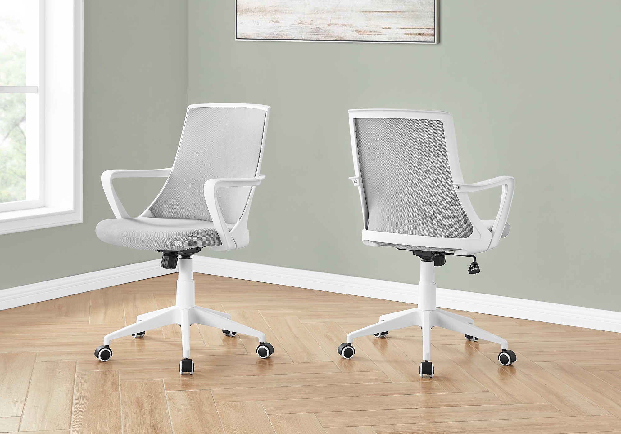 CHAISE DE BUREAU - BLANC / MAILLE GRISE / MULTI-POSITIONS # I 7294