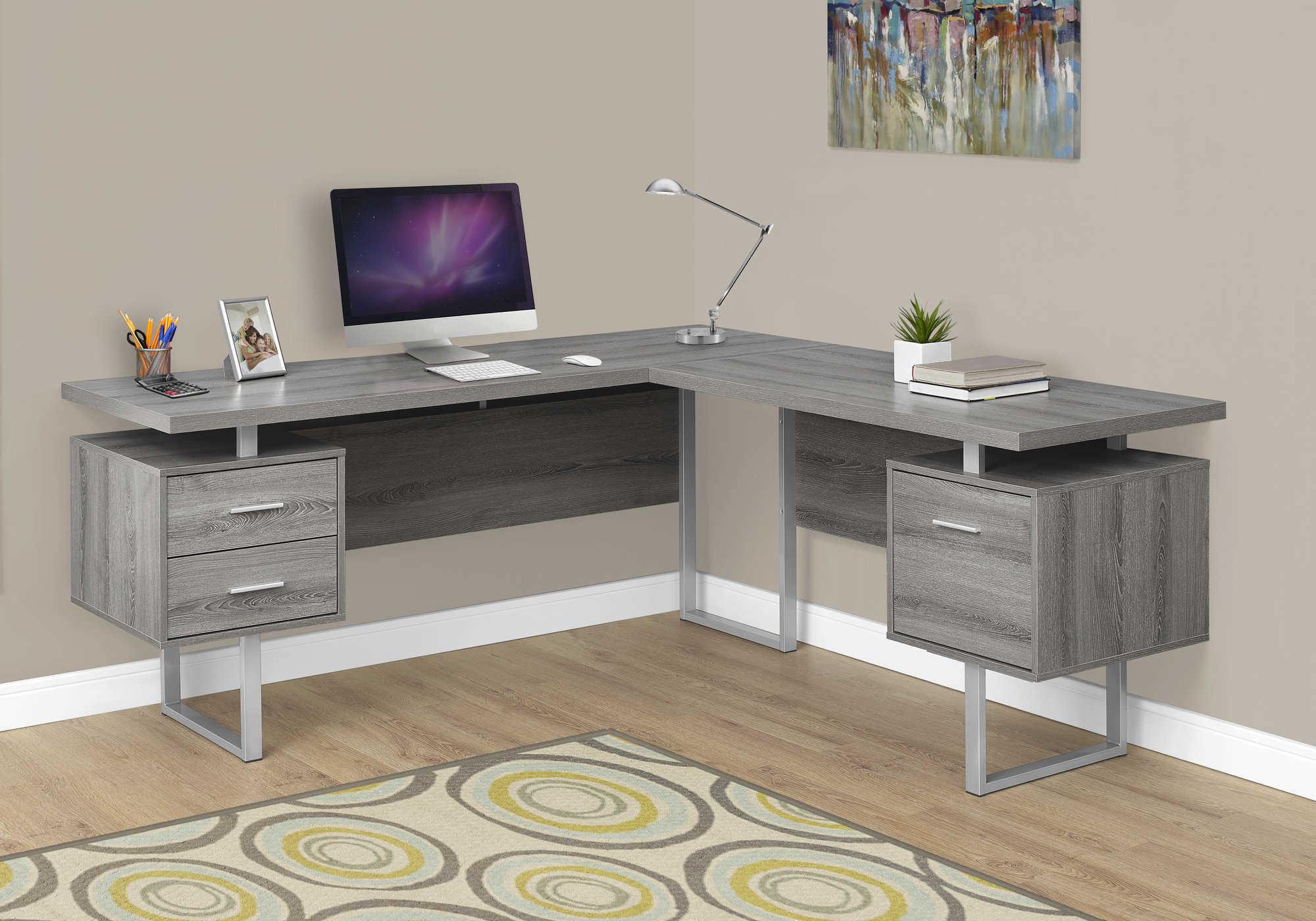 COMPUTER DESK - 70"L / DARK TAUPE LEFT OR RIGHT FACING # I 7304