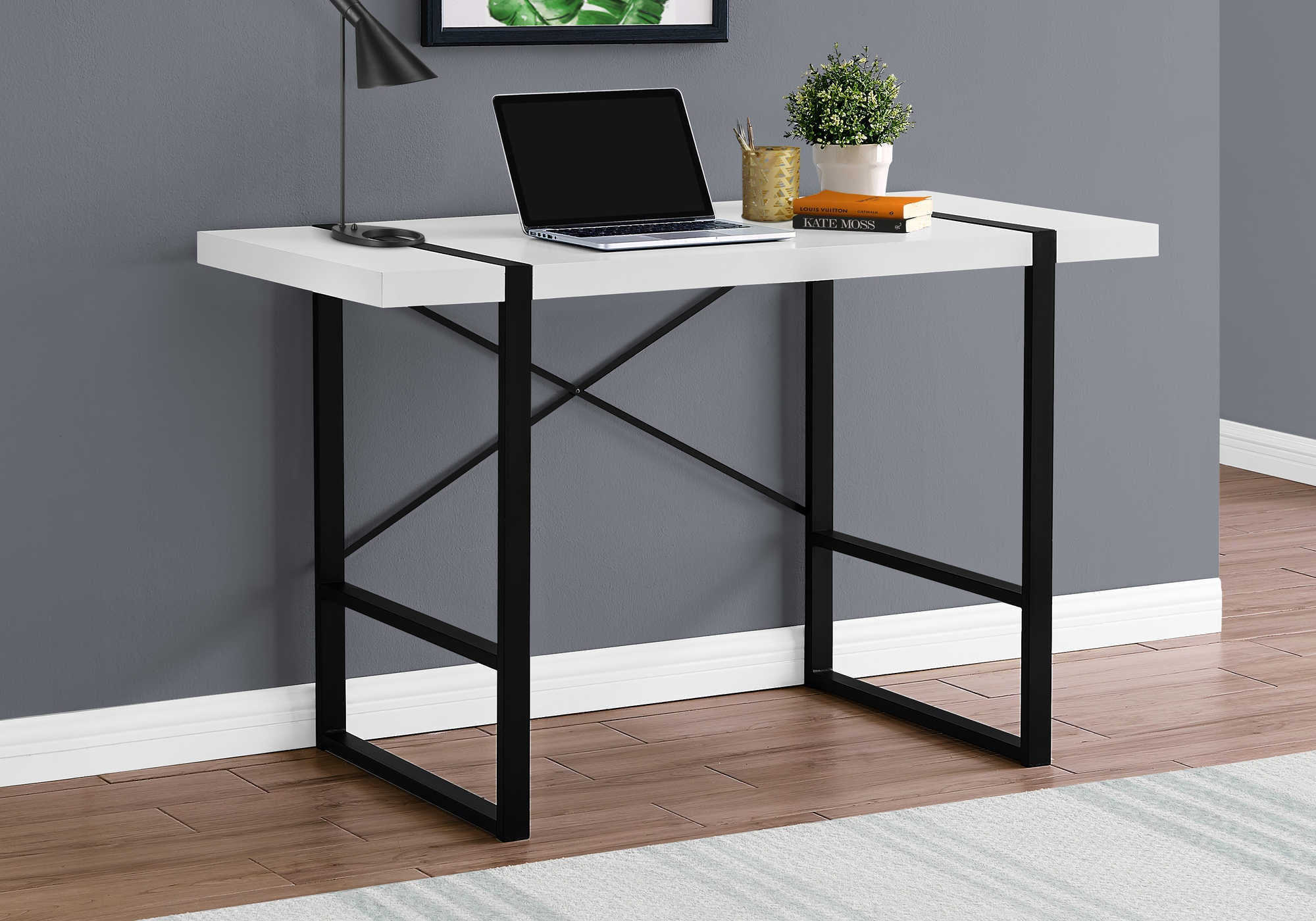 COMPUTER DESK - 48"L / WHITE / BLACK METAL # I 7313
