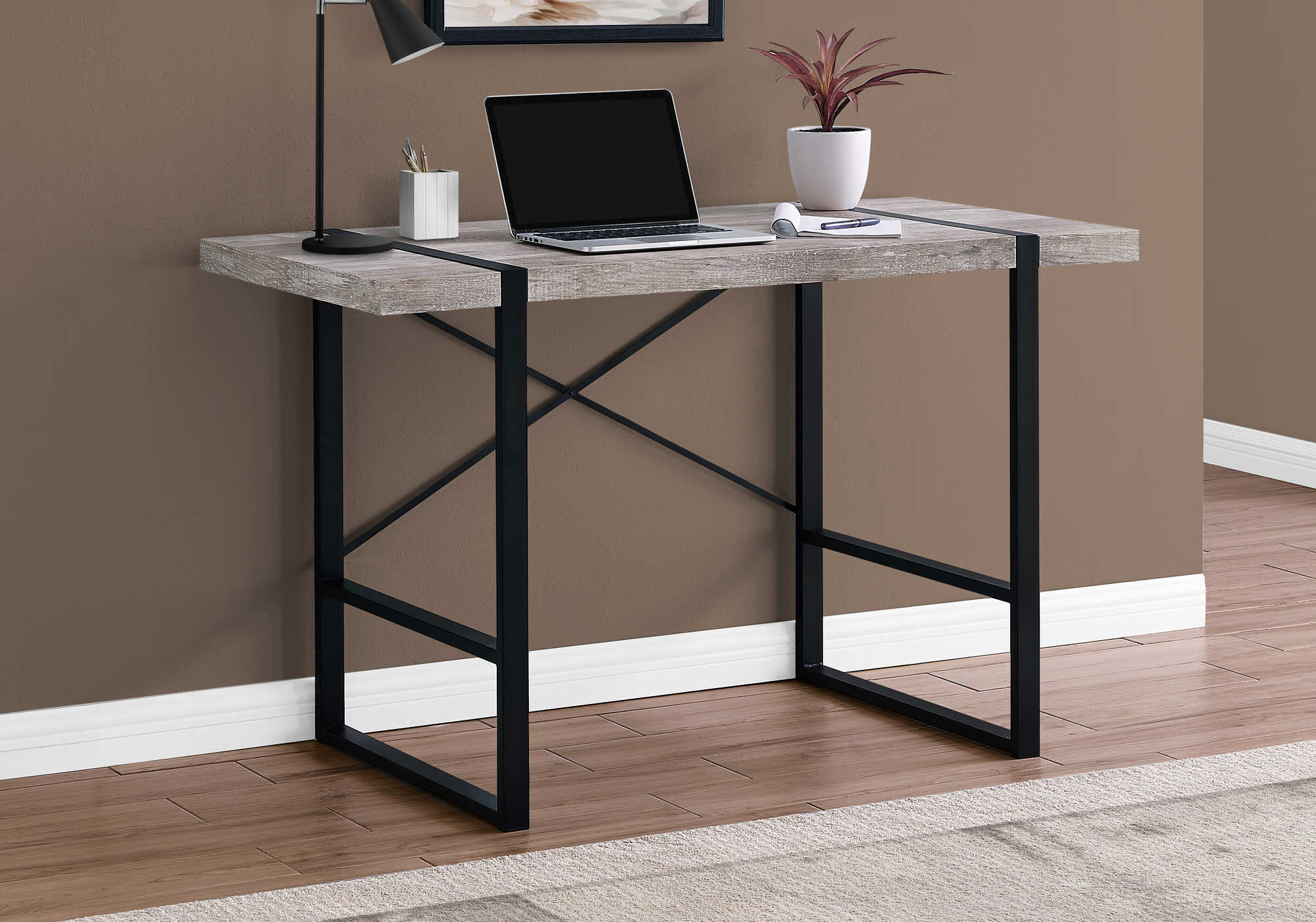 COMPUTER DESK - 48"L / TAUPE RECLAIMED WOOD / BLACK METAL # I 7315