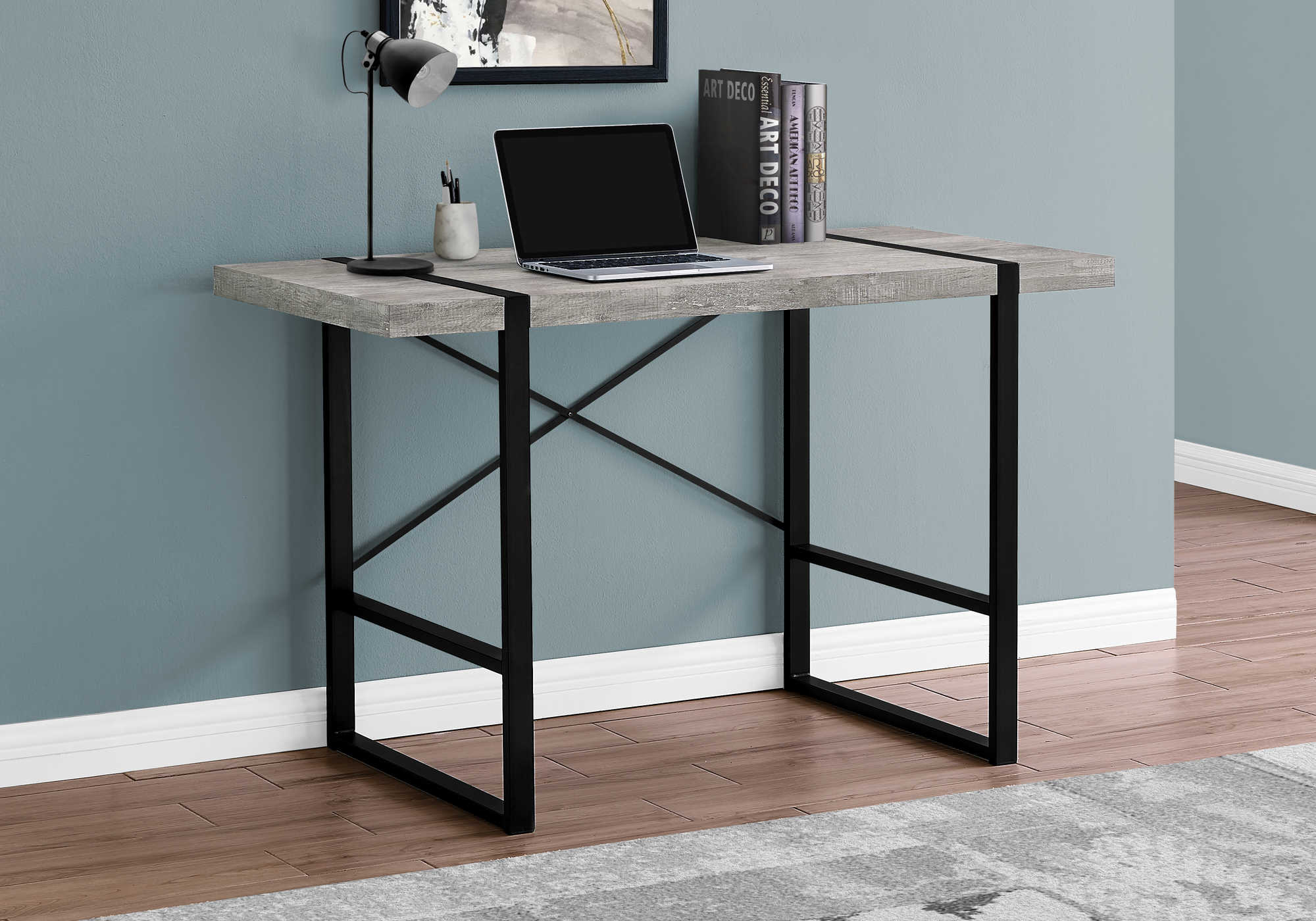 COMPUTER DESK - 48"L / GREY RECLAIMED WOOD / BLACK METAL # I 7316