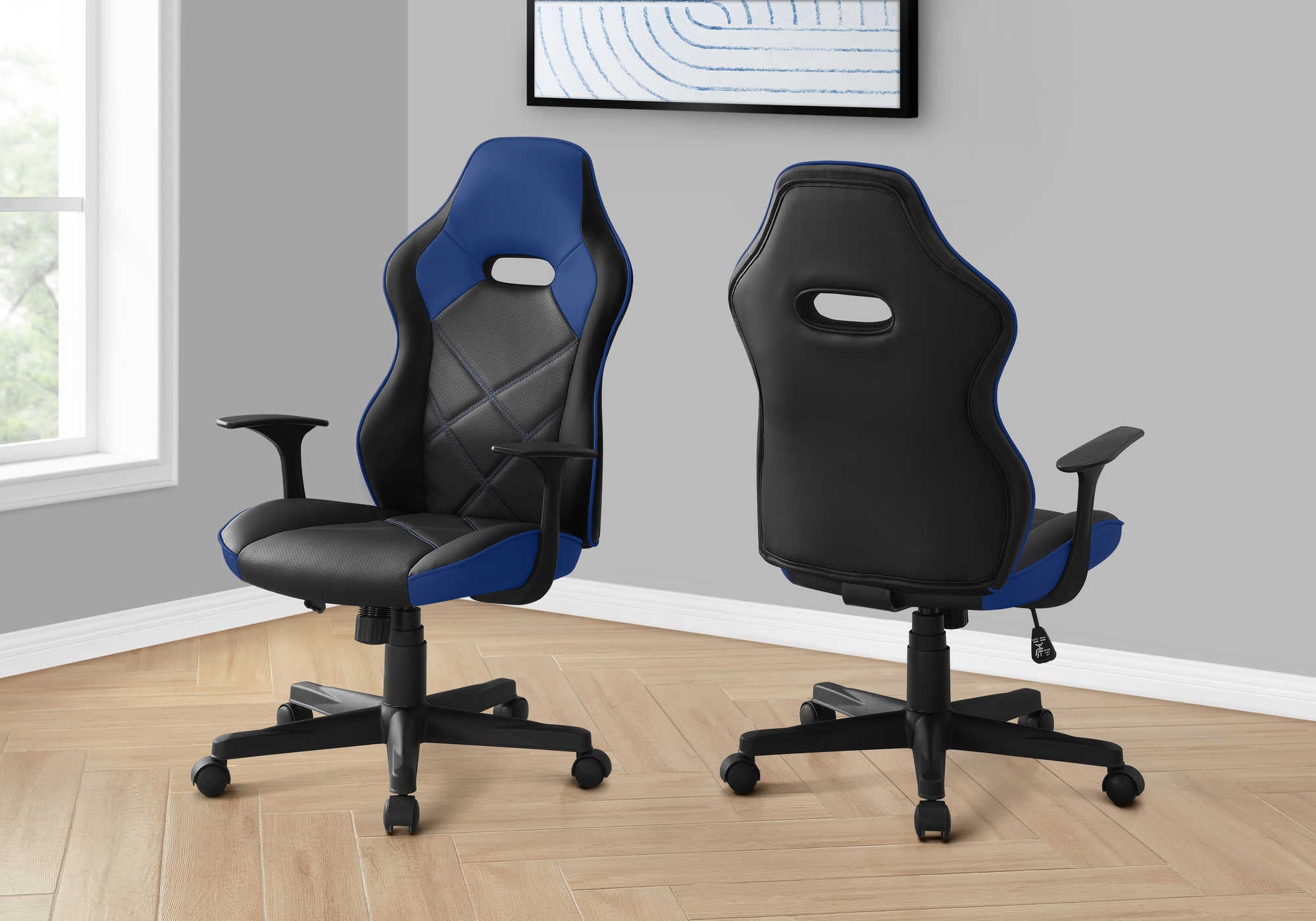 CHAISE DE BUREAU - GAMING / SIMILI-CUIR NOIR / BLEU # I 7328