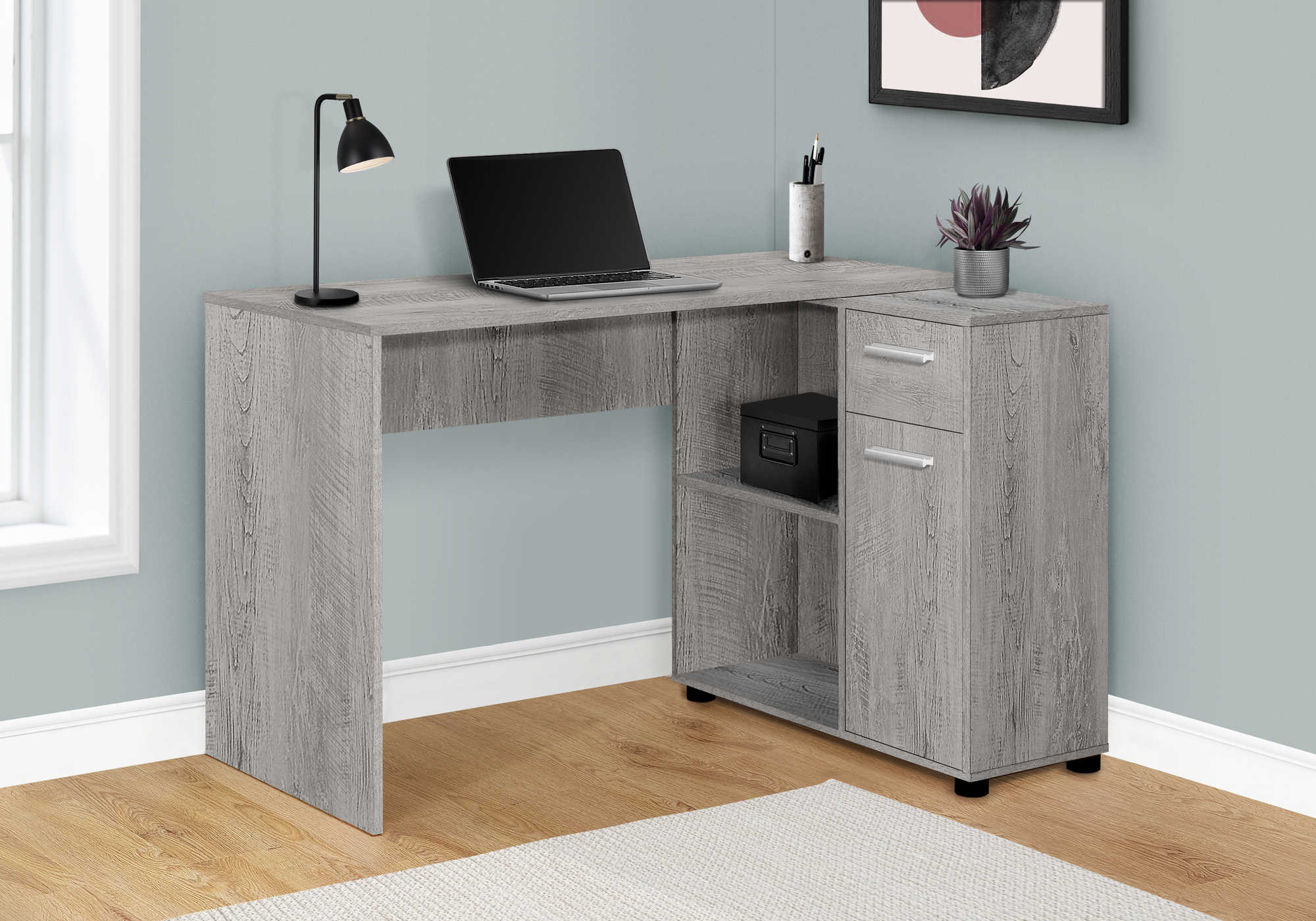 COMPUTER DESK - 46"L / INDUSTRIAL GREY / STORAGE CABINET # I 7346