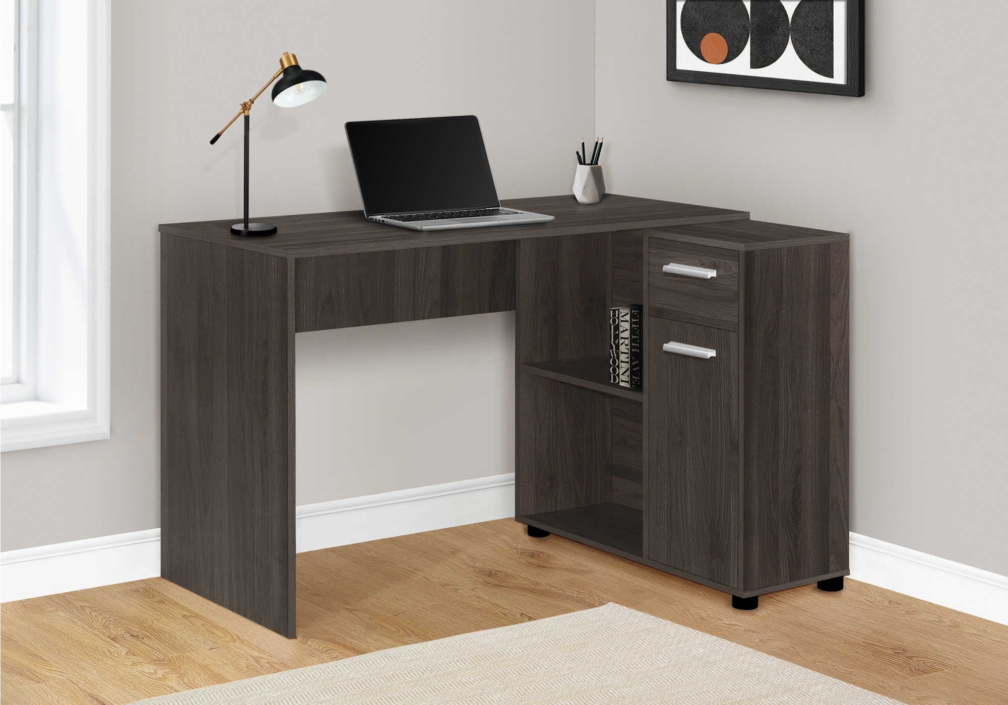 COMPUTER DESK - 46"L / BROWN OAK / STORAGE CABINET # I 7349